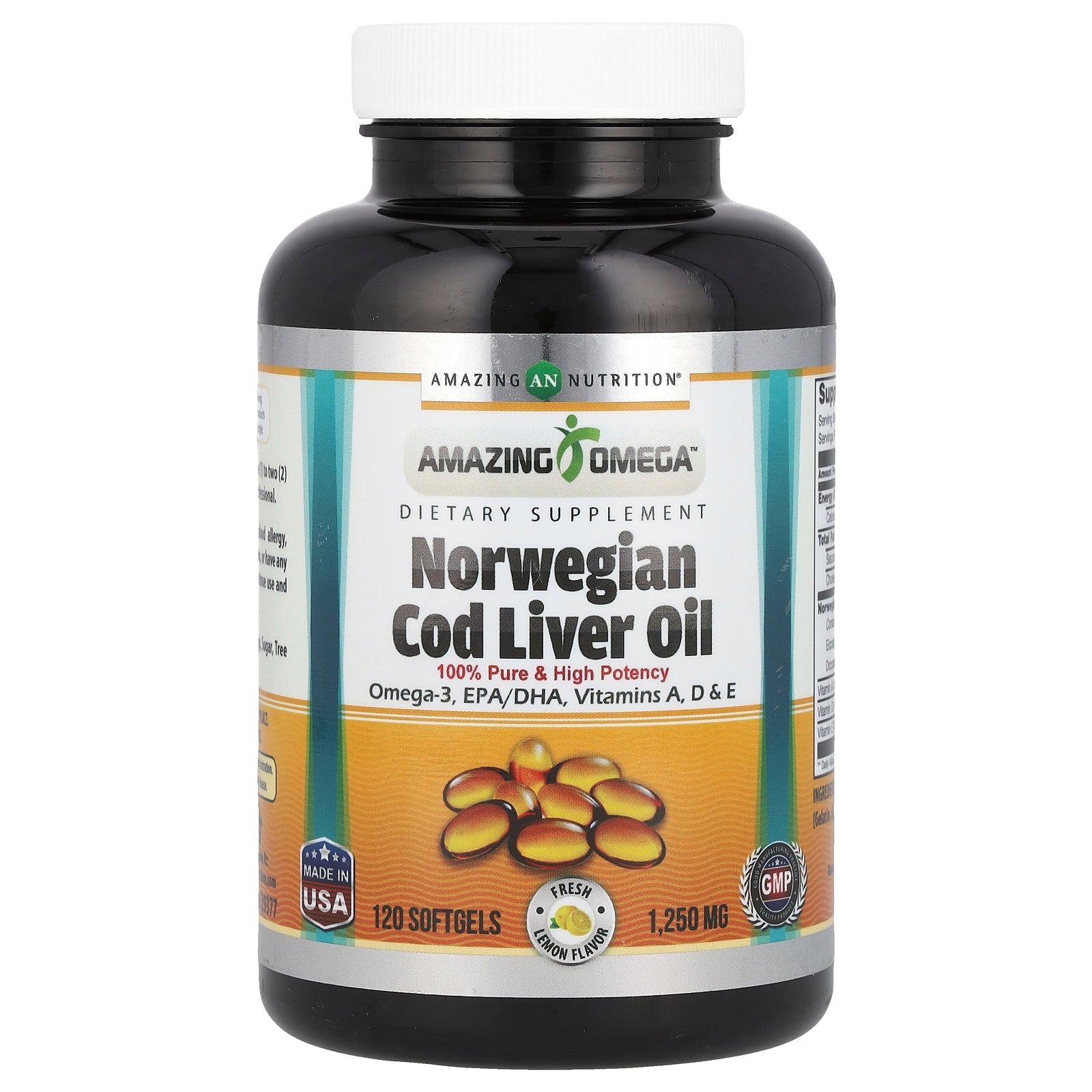 Foto 2 pulgar | Aceite De Hígado De Bacalao Noruego Supplement Amazing Nutrition 1250 Mg - Venta Internacional.