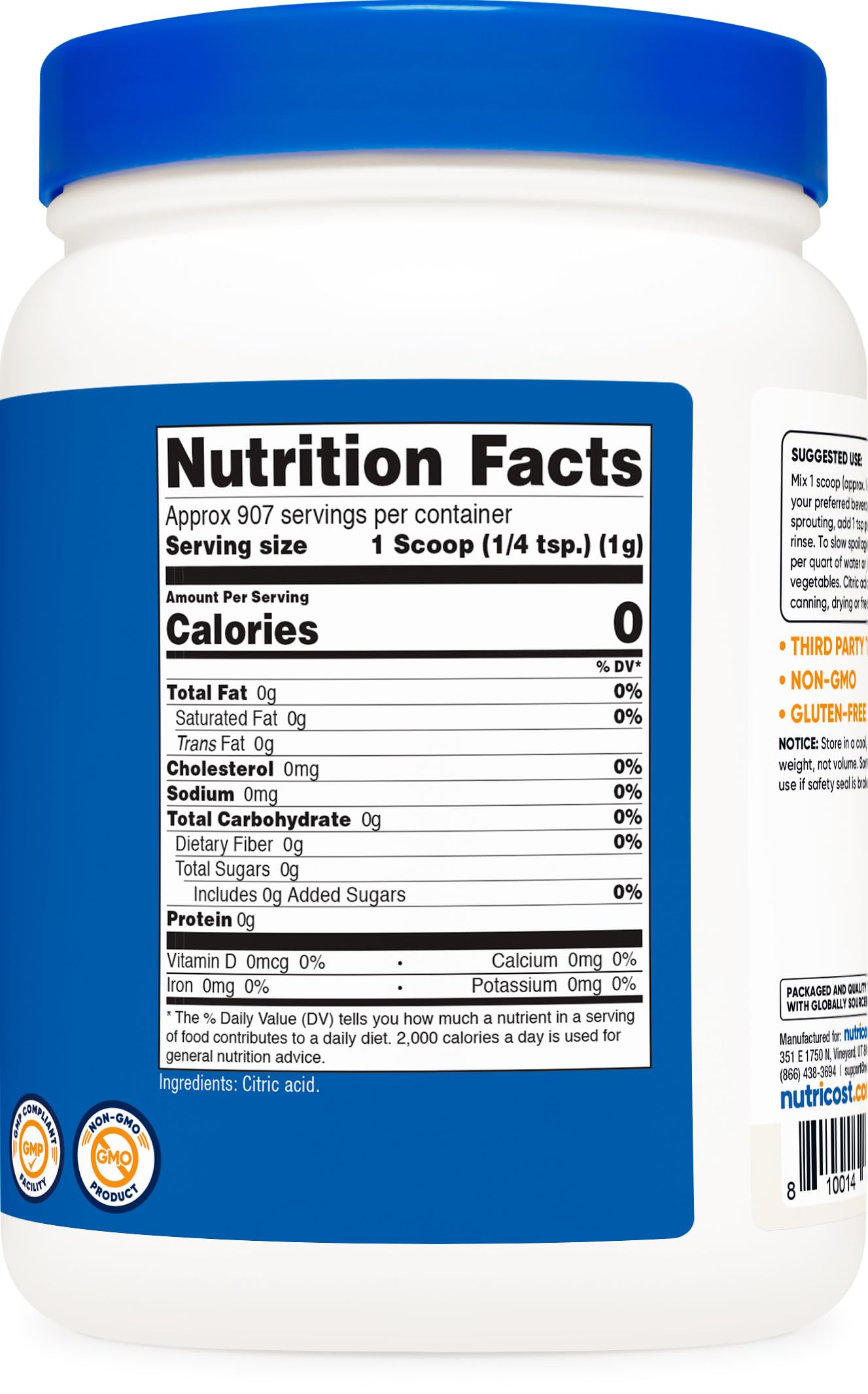 Foto 6 pulgar | Ácido Cítrico En Polvo Nutricost  1 Kg  Sin Ogm  Sin Gluten - Venta Internacional.