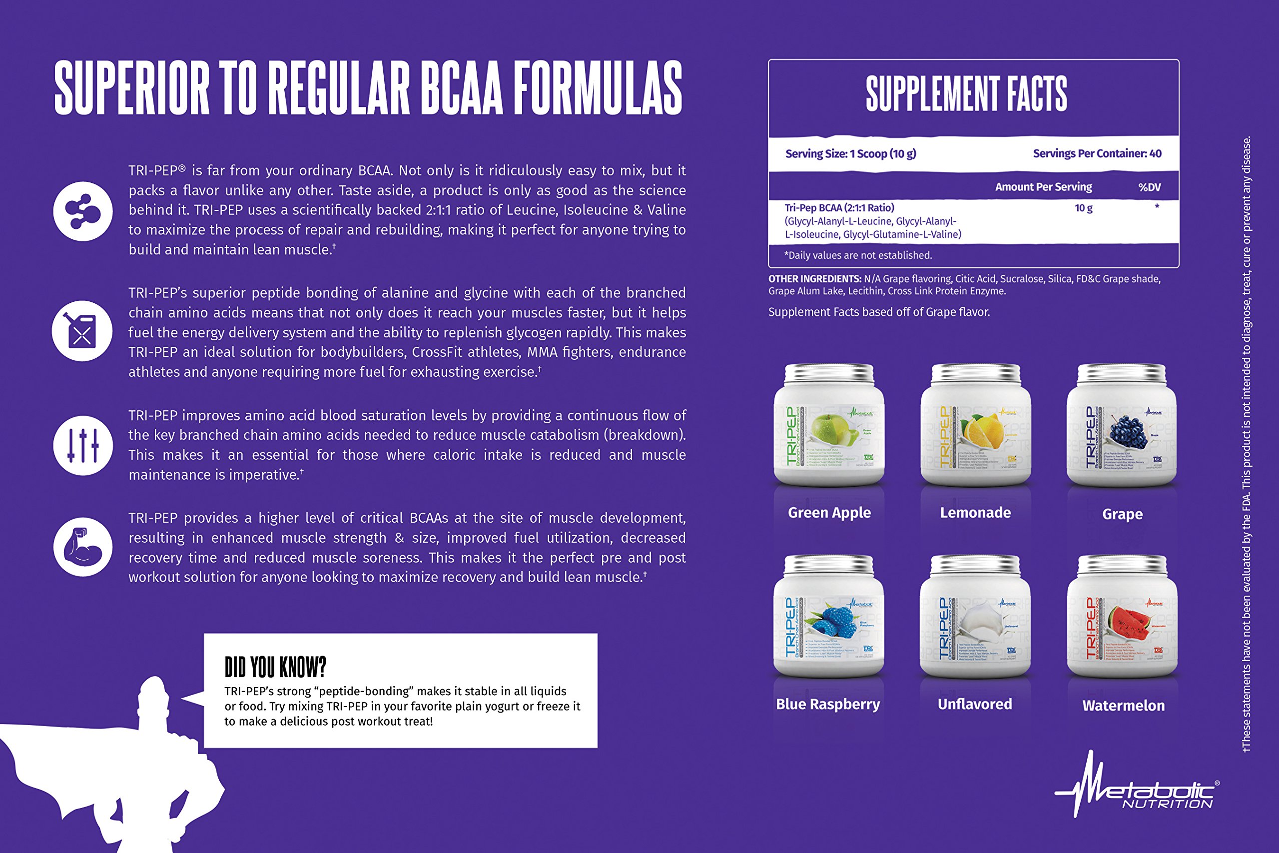 Foto 5 pulgar | Suplemento Metabolic Nutrition Tripep Bcaa Blue Raspberry - Venta Internacional.