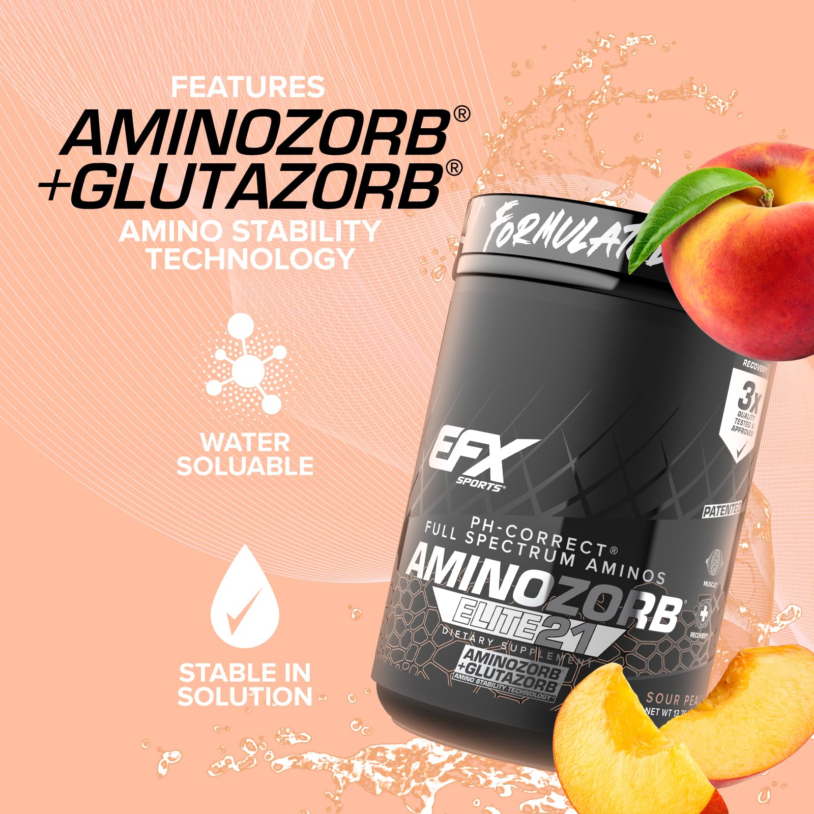 Foto 4 pulgar | Suplemento Efx Sports Aminozorb Elite 21 Sour Peach 30 Porciones - Venta Internacional.