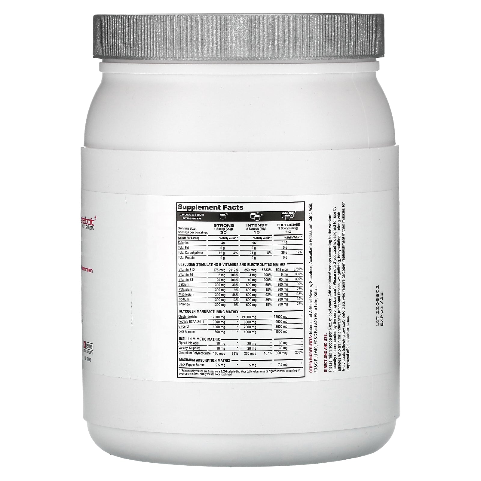 Foto 3 pulgar | Suplemento Metabolic Nutrition Glycoload  600 G  Sabor Sandía - Venta Internacional.