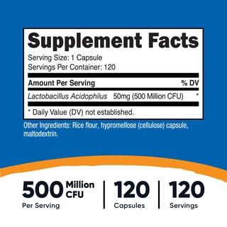 Foto 2 | Suplemento Nutricost Lactobacillus Acidophilus 500 M Cfu 120 Cápsulas - Venta Internacional.