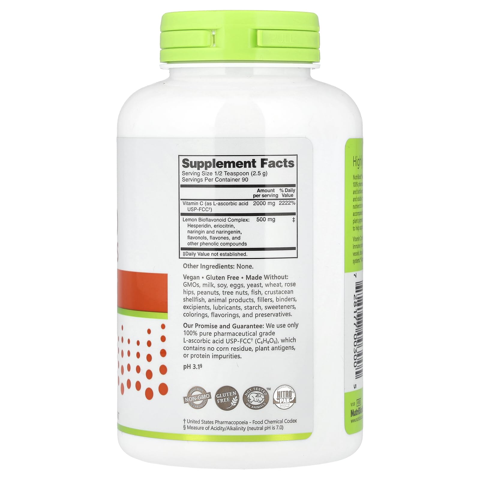 Foto 3 pulgar | Vitamina C En Polvo Ácido Ascórbico Nutribiotic Con Bioflavonoides - Venta Internacional.