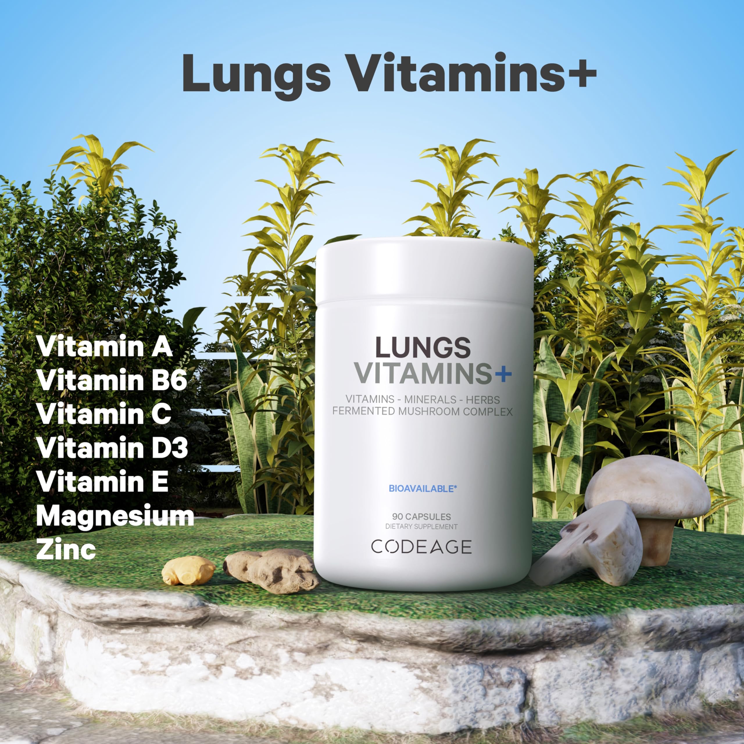 Foto 4 | Suplemento: Codeage  Pulmones  Vitaminas A  C  D  E  B6  Zinc Y Magnesio - Venta Internacional.