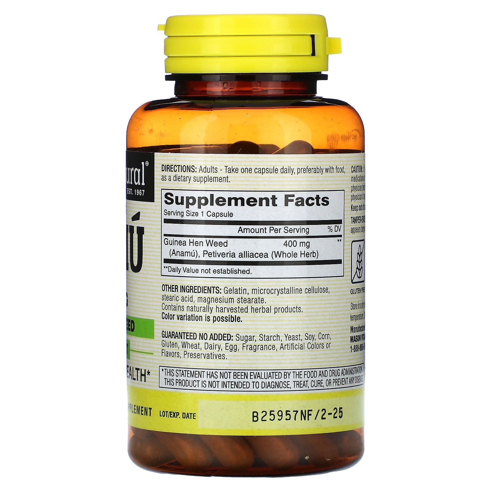 Foto 3 pulgar | Suplemento Mason Natural Whole Herb Anamu 400 Mg 100 Cápsulas - Venta Internacional.