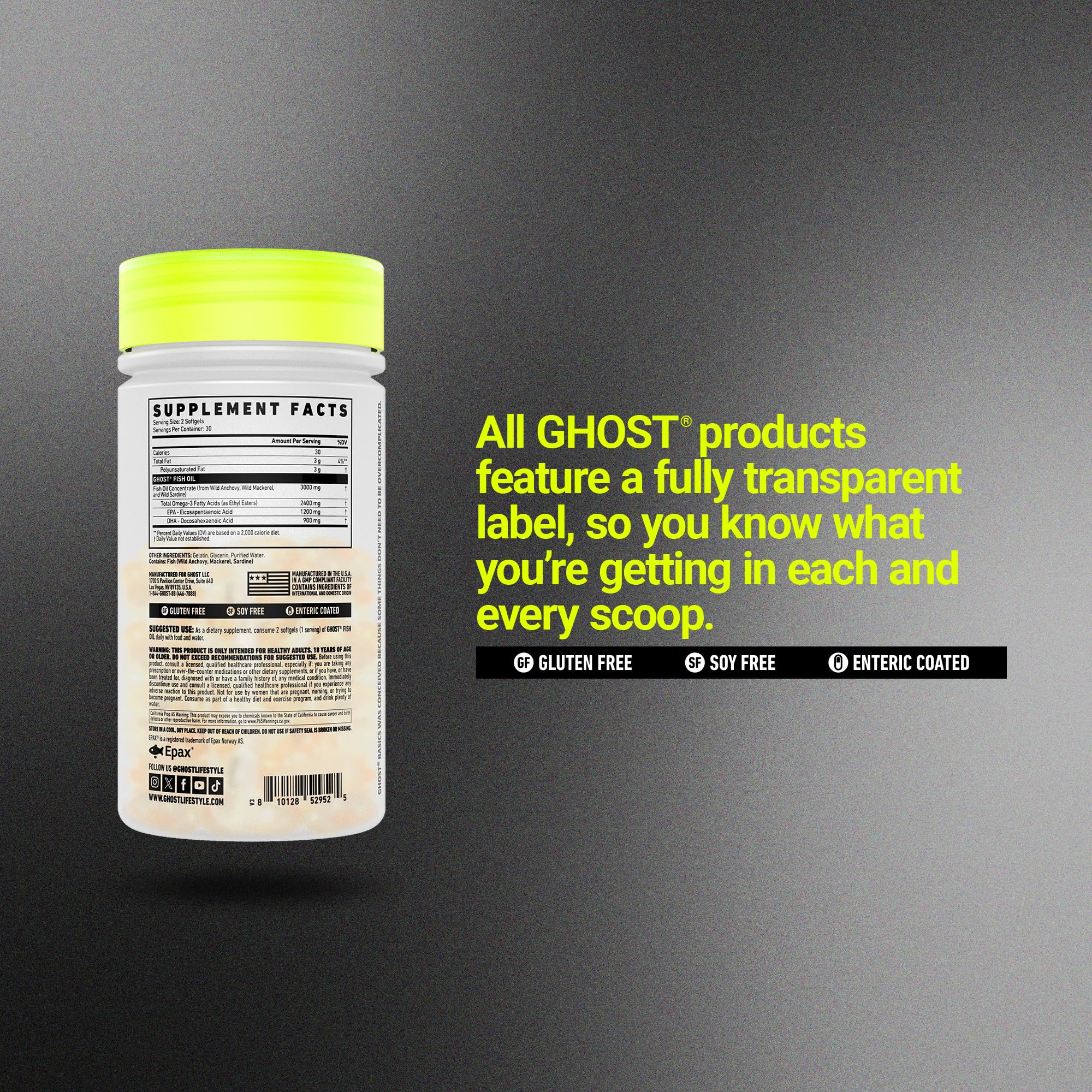 Foto 6 pulgar | Suplemento De Aceite De Pescado Ghost Basics 3000 Mg De Omega 3 Dha Y Epa - Venta Internacional.