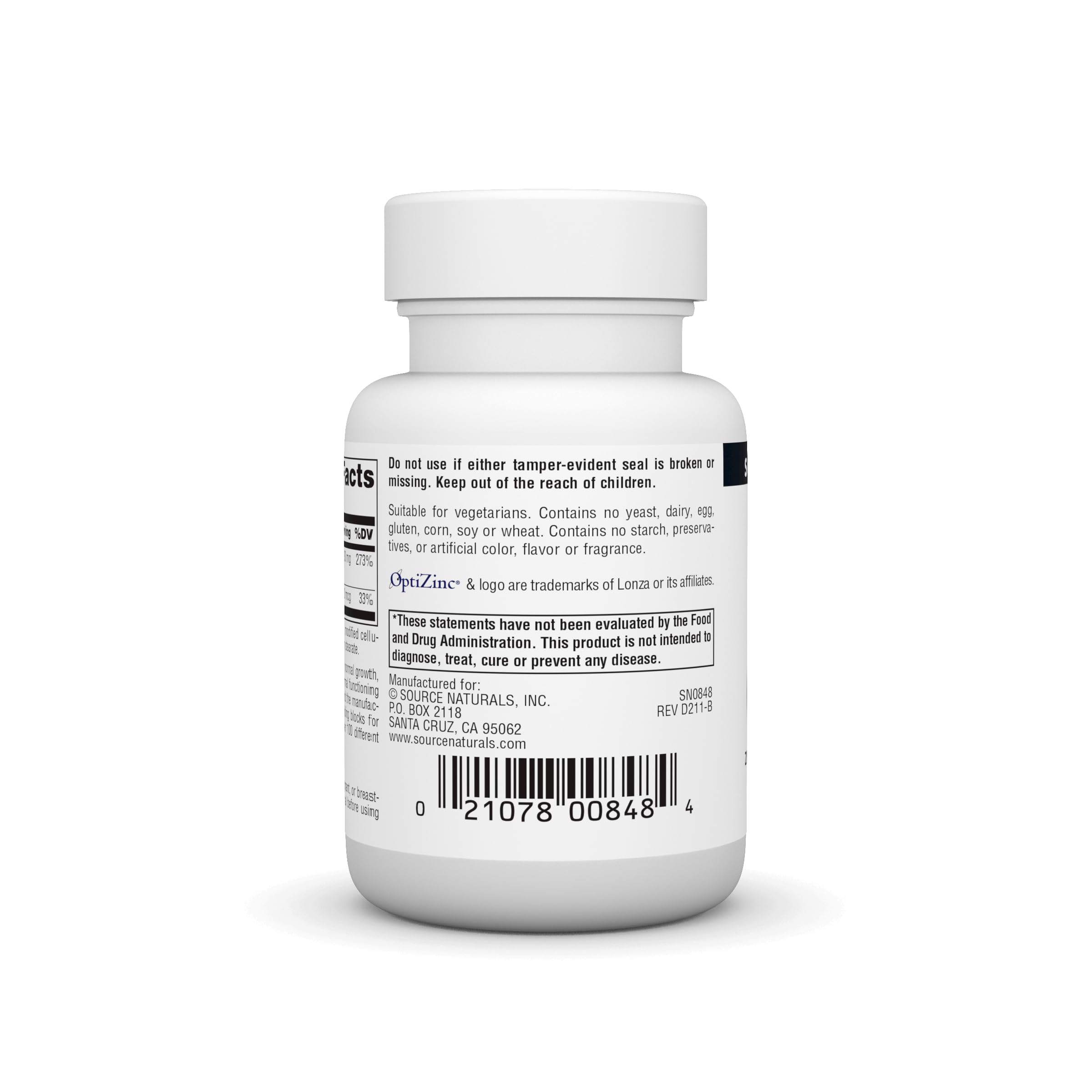 Foto 4 pulgar | Supplement Source Naturals Optizinc  Metionina De Zinc  120 Tabletas - Venta Internacional.