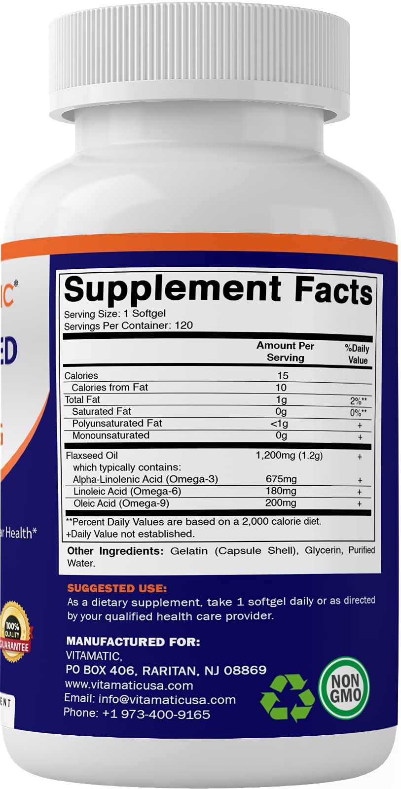 Foto 5 pulgar | Suplemento De Aceite De Linaza Vitamático 1200 Mg 120 Cápsulas Blandas - Venta Internacional.