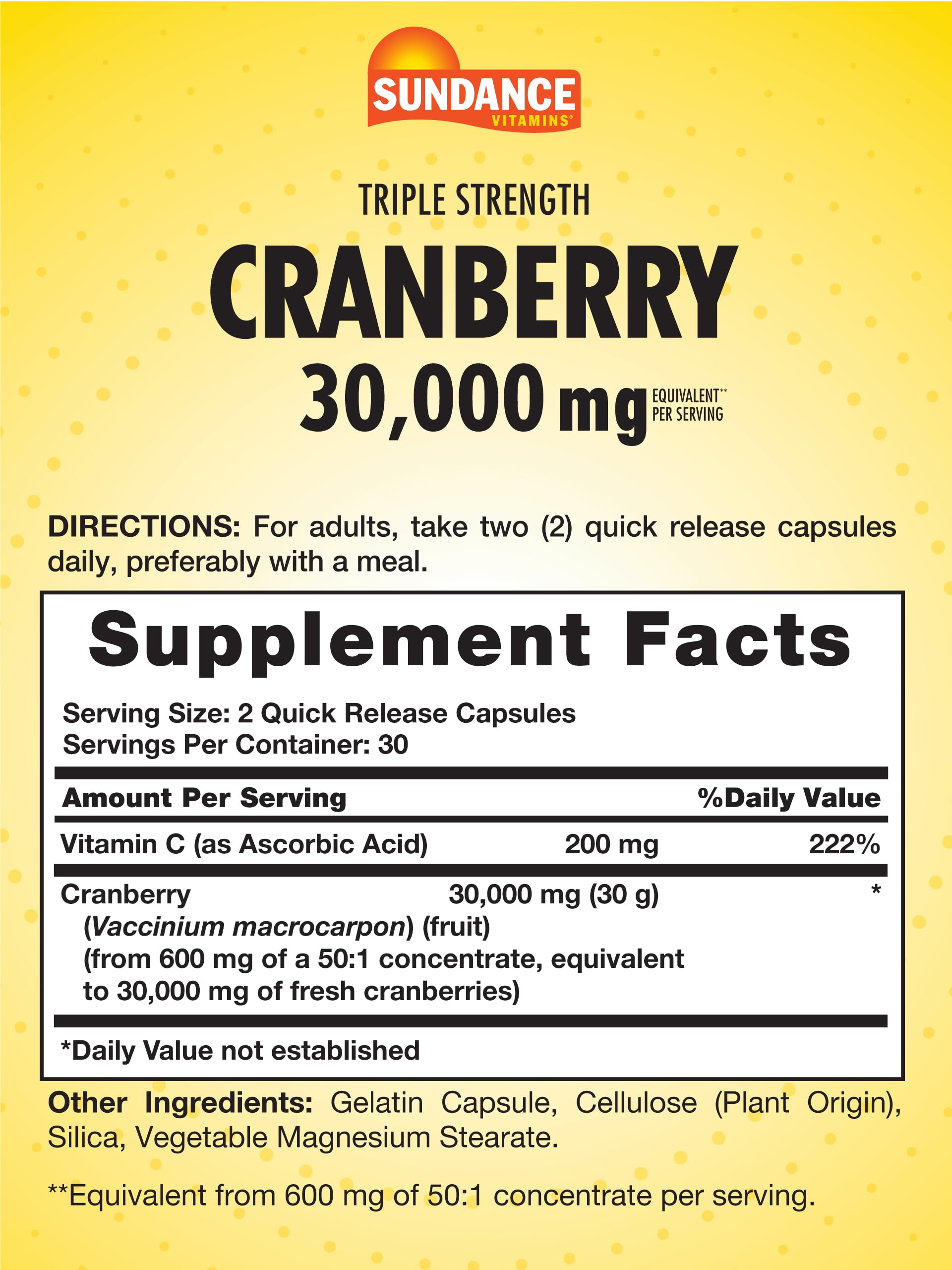 Foto 3 pulgar | Suplemento Sundance Cranberry De 30 000 Mg Con Vitamina C  60 Cápsulas - Venta Internacional.