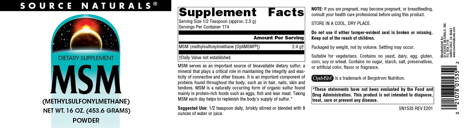 Foto 5 pulgar | Supplement Source Naturals Msm (metilsulfonilmetano) 480 Ml - Venta Internacional.