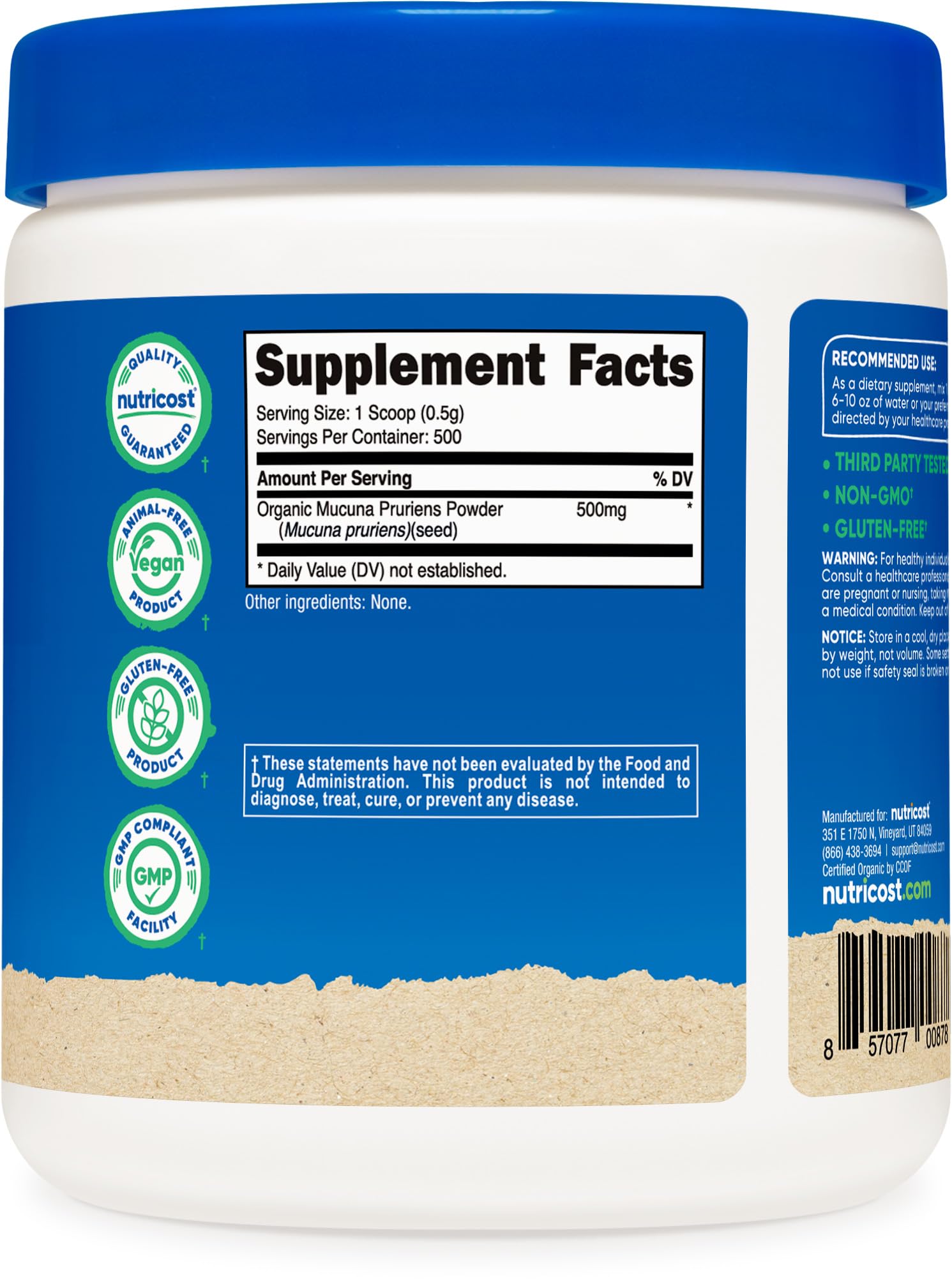 Foto 6 pulgar | Suplemento Nutricost Organic Mucuna Pruriens En Polvo 250 G - Venta Internacional.