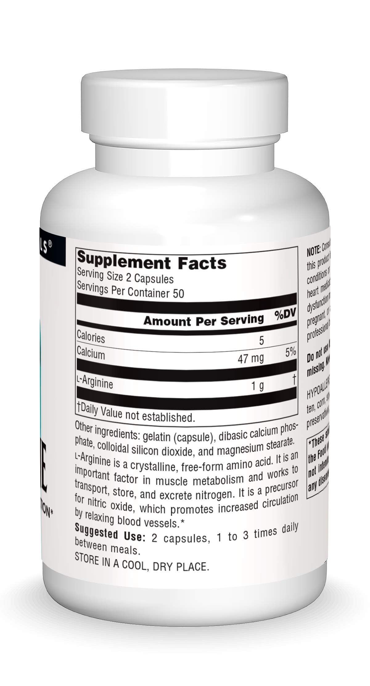 Foto 4 pulgar | Suplement Source Naturals  L-arginina En Forma Libre  500 Mg  100 Cápsulas - Venta Internacional.