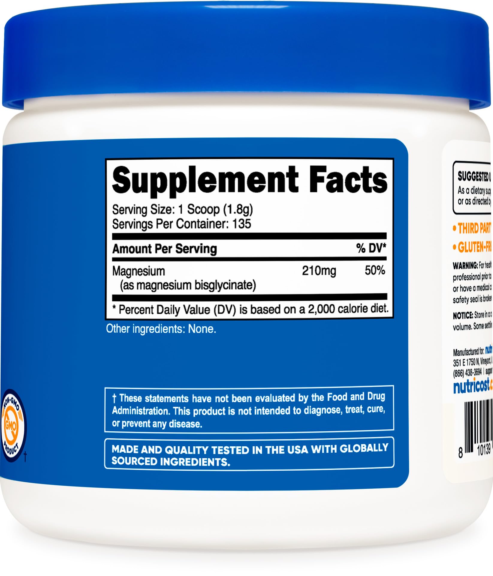 Foto 6 pulgar | Suplemento Nutricost De Glicinato De Magnesio En Polvo 250 G Sin Sabor - Venta Internacional.
