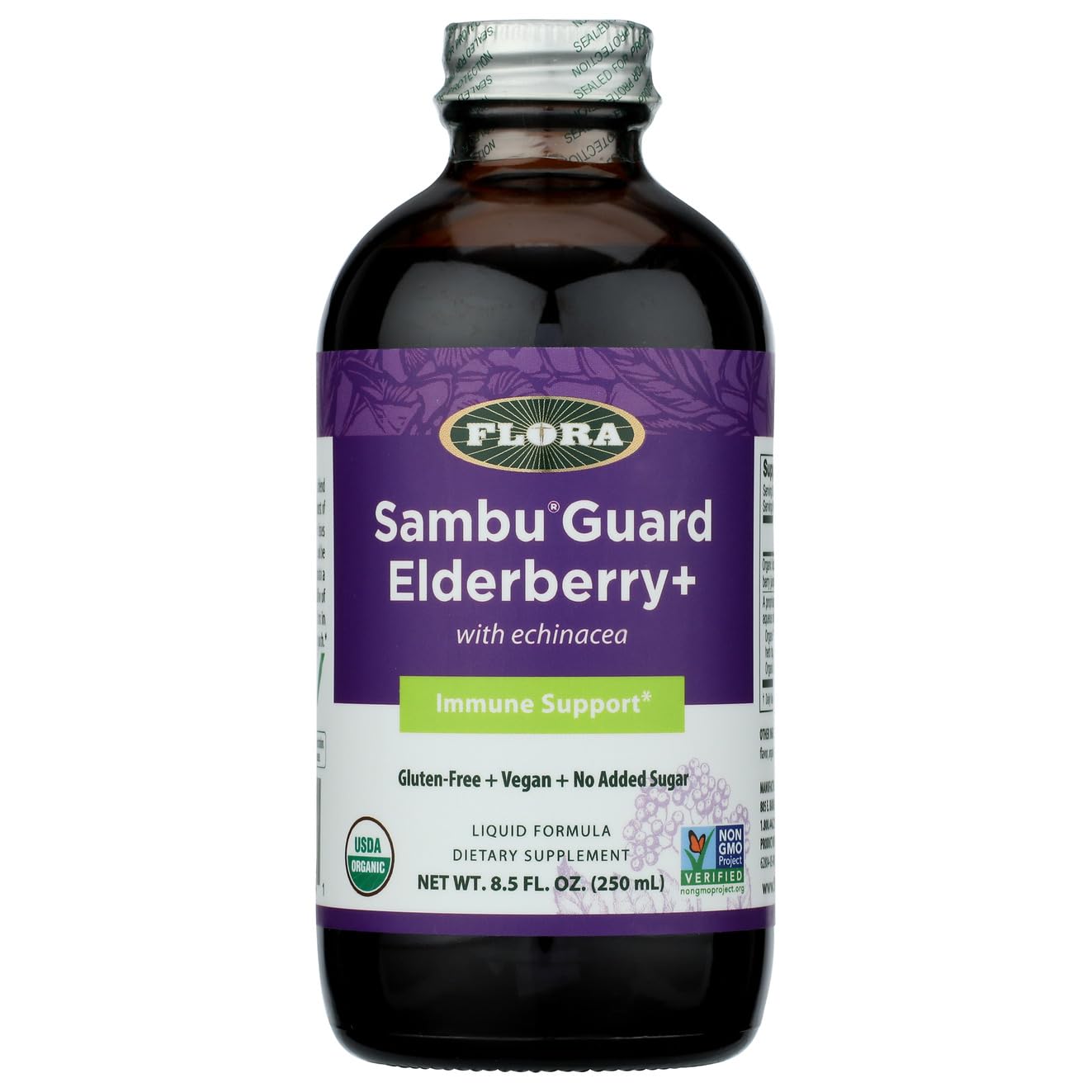 Foto 2 pulgar | Suplemento Flora Sambuguard Elderberry+ Botella De Vidrio De 250 Ml - Venta Internacional.