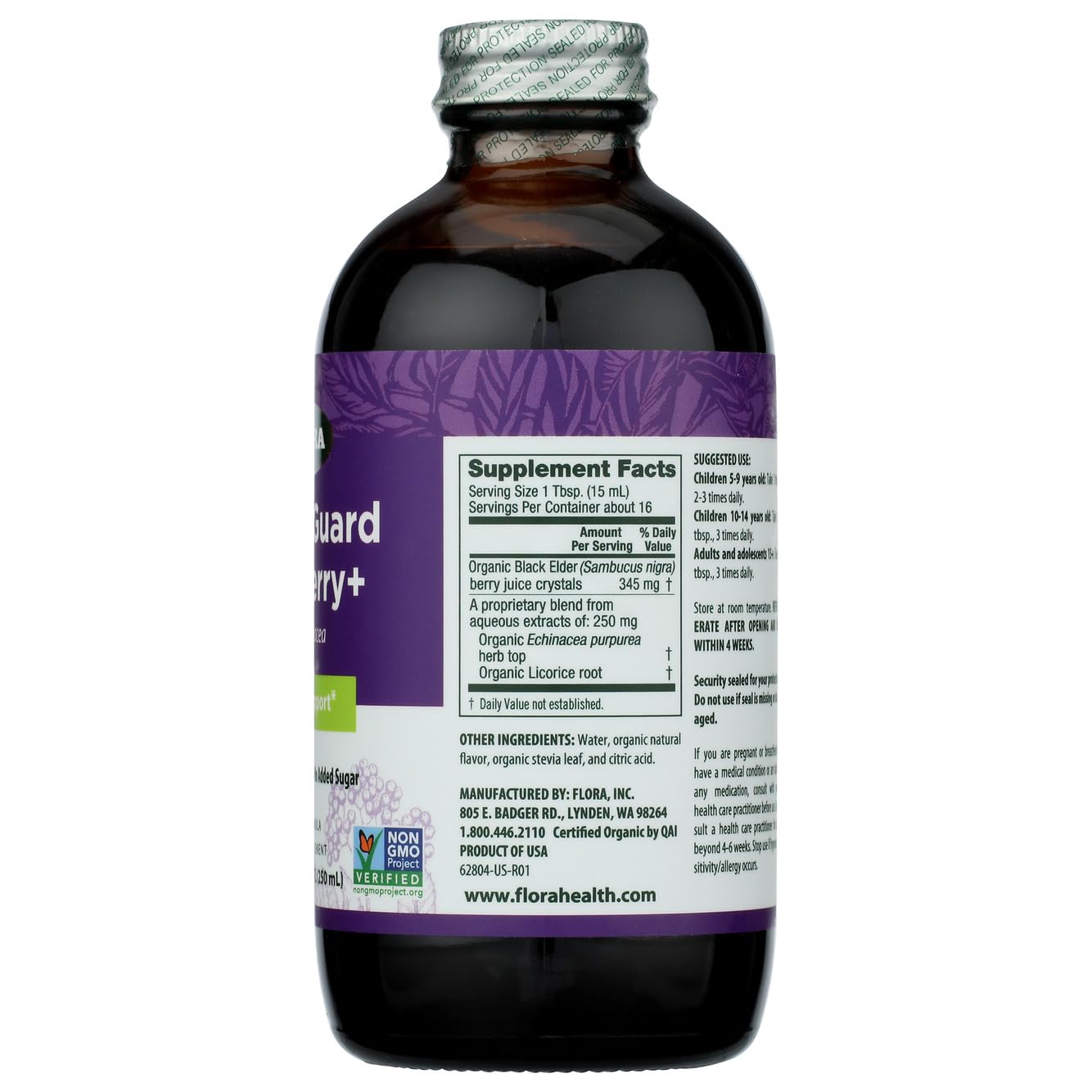 Foto 2 | Suplemento Flora Sambuguard Elderberry+ Botella De Vidrio De 250 Ml - Venta Internacional.