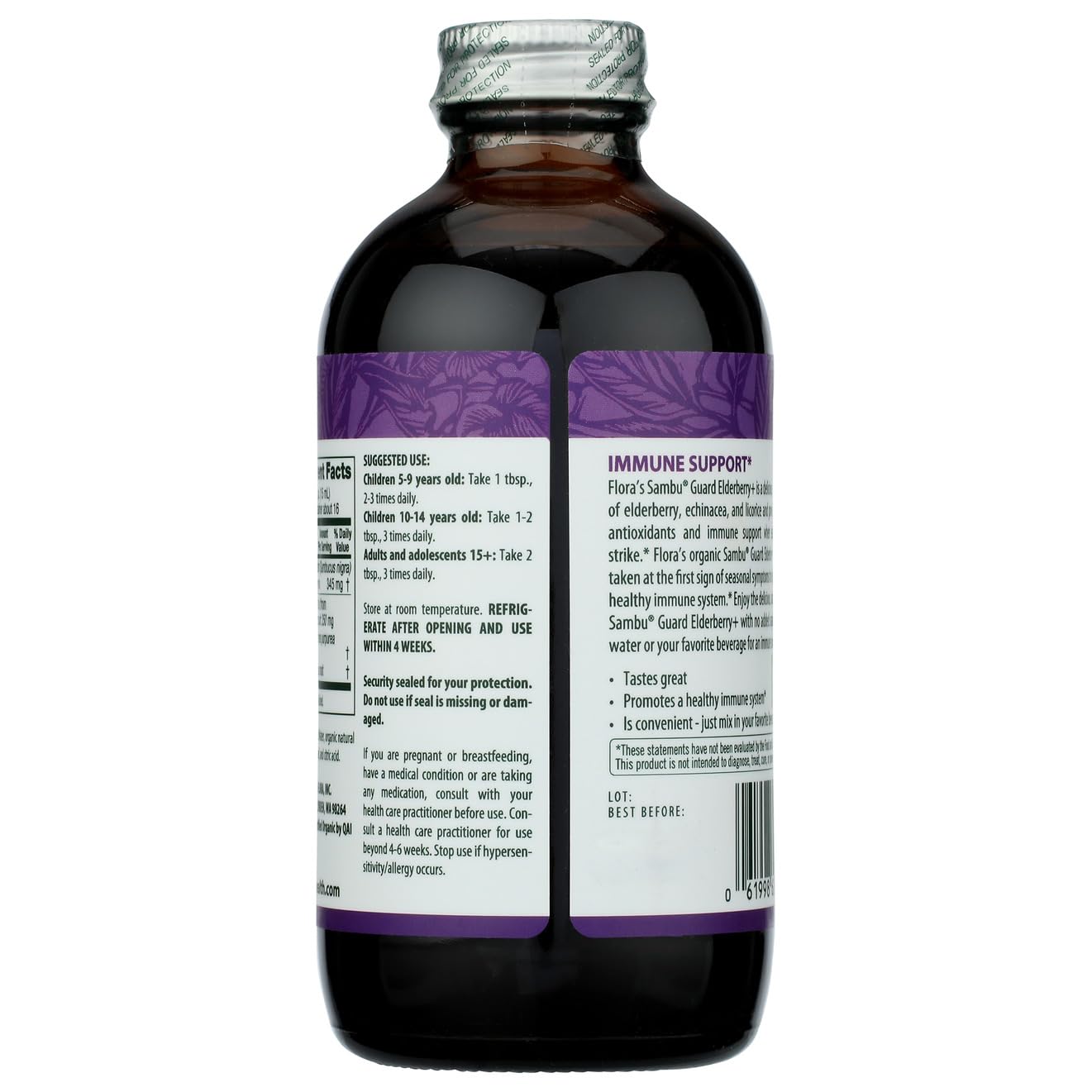 Foto 5 pulgar | Suplemento Flora Sambuguard Elderberry+ Botella De Vidrio De 250 Ml - Venta Internacional.