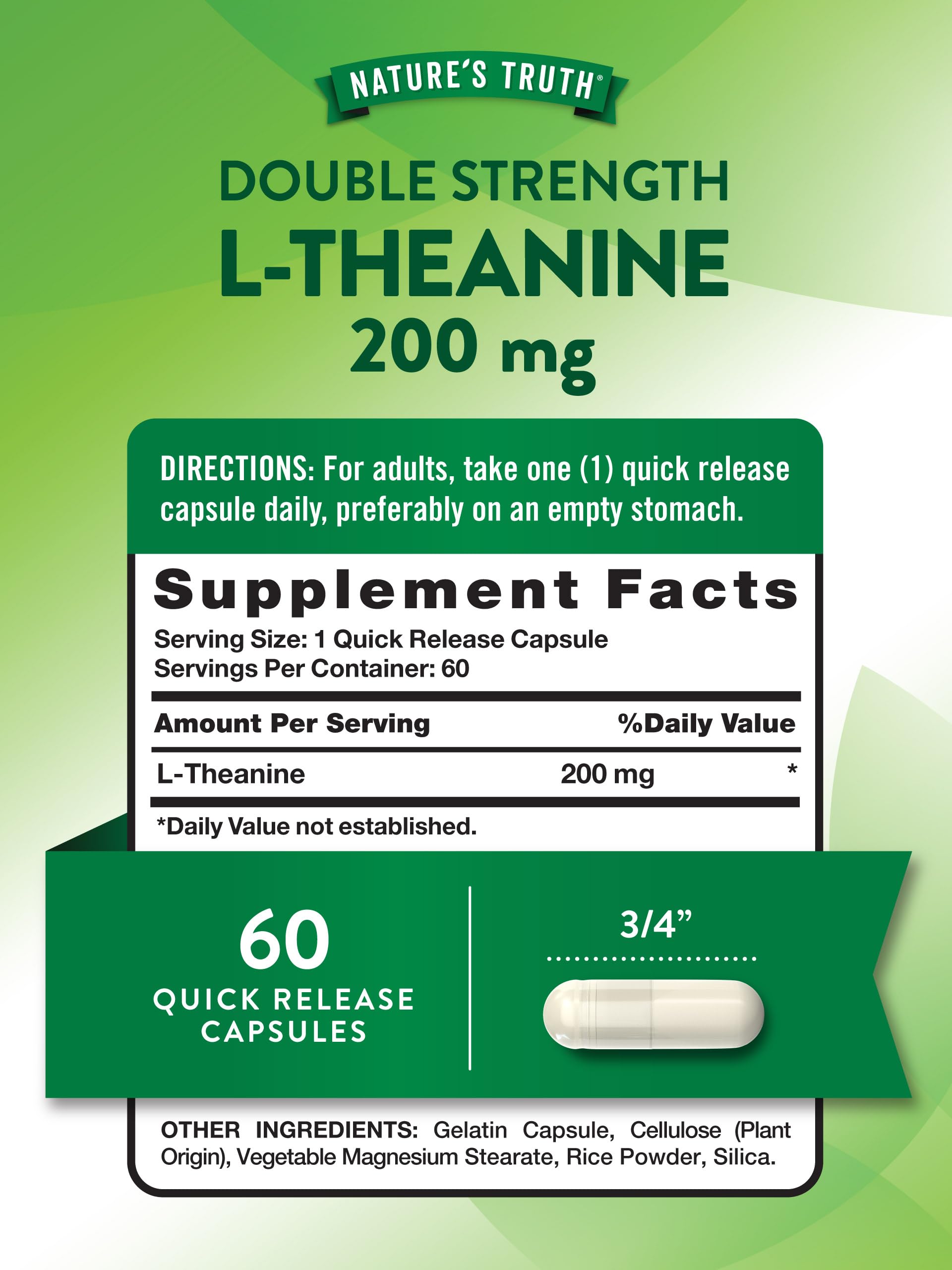 Foto 3 pulgar | Suplemento Nature's Truth L-teanina 200 Mg 60 Cápsulas - Venta Internacional.
