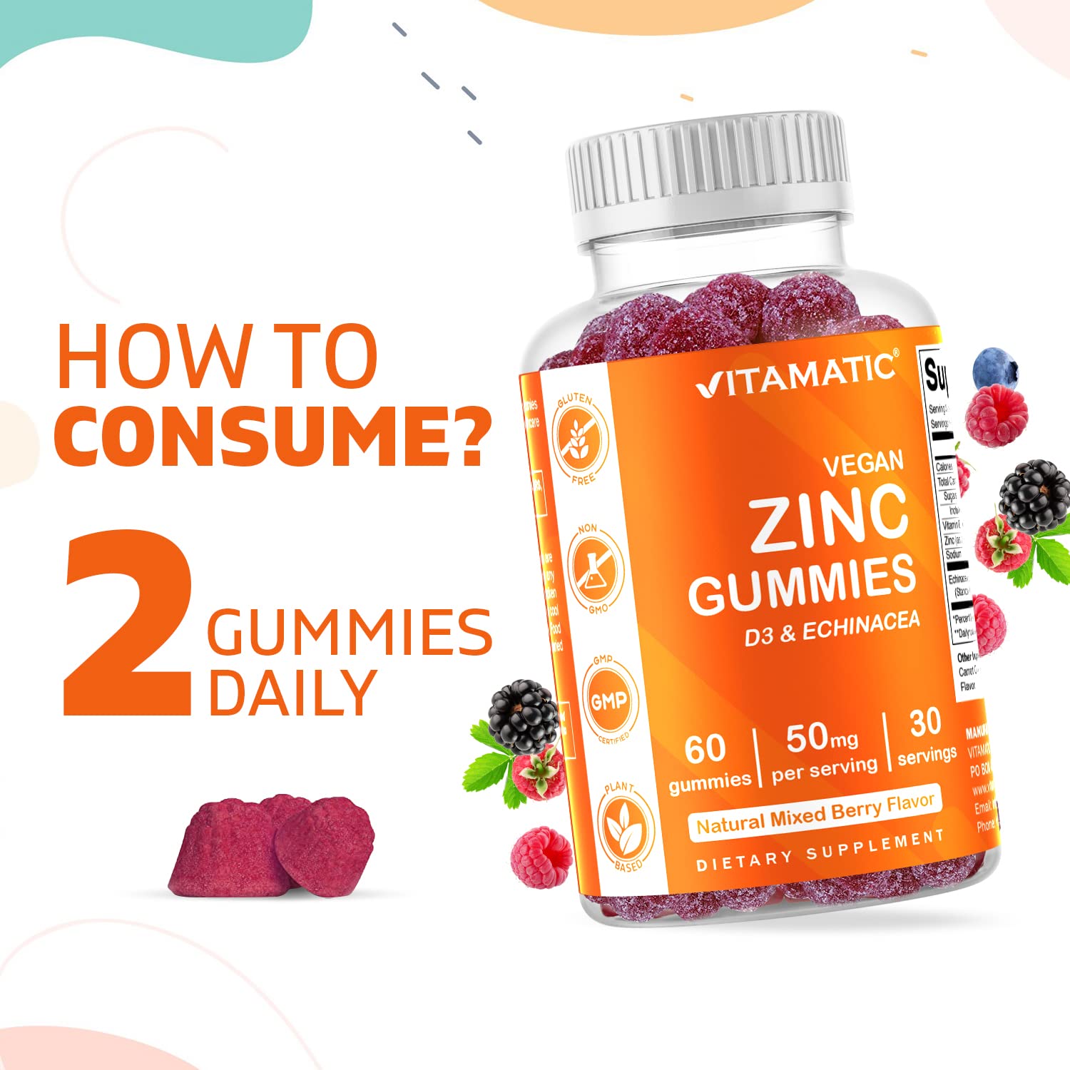 Foto 5 pulgar | Suplemento Vitamático De Zinc En Gomitas De 50 Mg  60 Gomitas Veganas - Venta Internacional.
