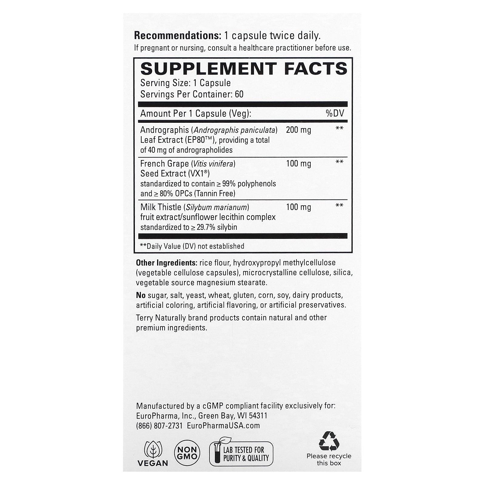 Foto 3 pulgar | Suplemento Terry Naturally Healthy Liver 60 Cápsulas - Venta Internacional.