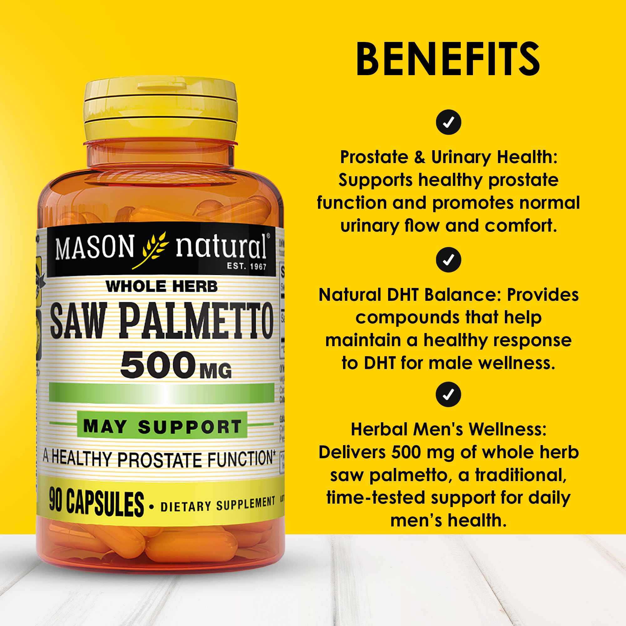 Foto 2 | Suplemento Mason Natural Saw Palmetto 500 Mg Para Próstata 90 Cápsulas - Venta Internacional.