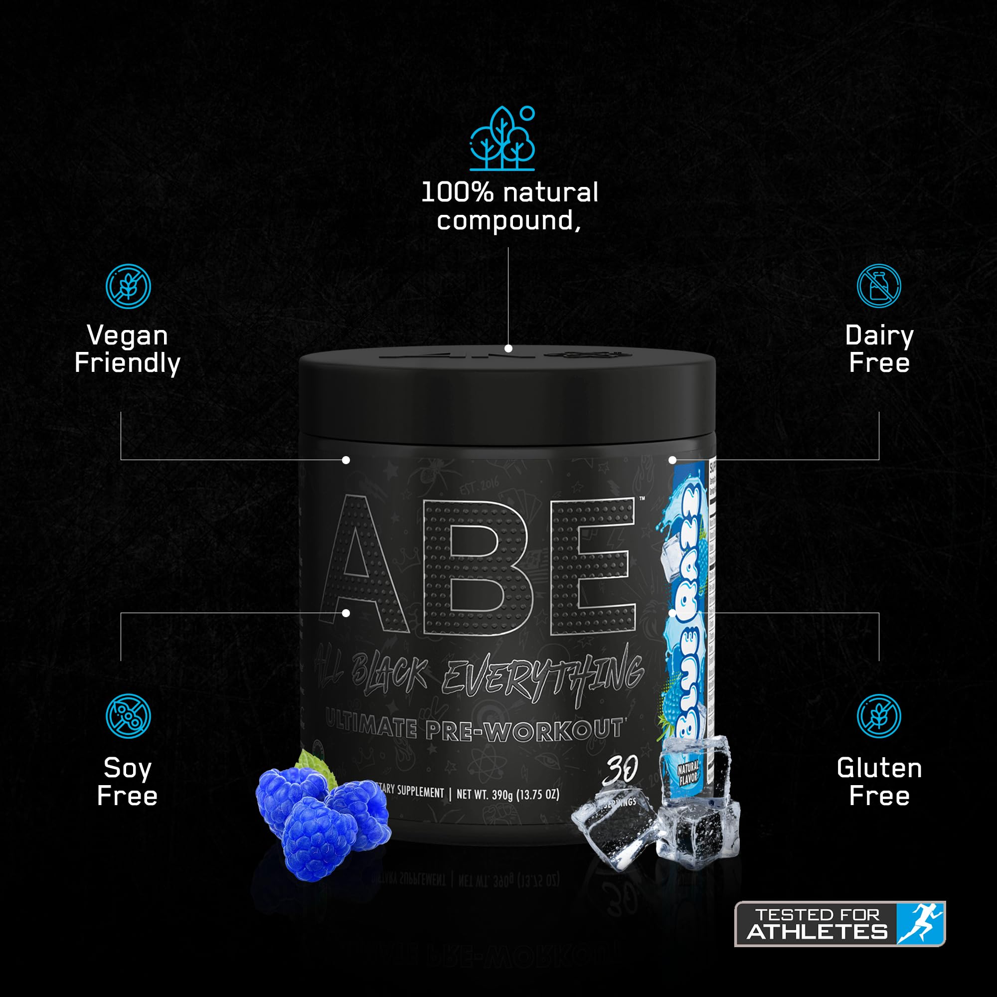 Foto 8 pulgar | Polvo para Antes del Entrenamiento Abe All Black Everything Blue Razz- Venta Internacional