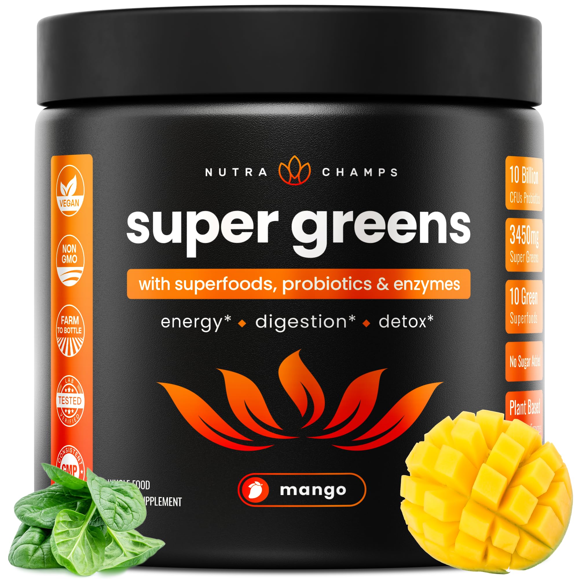 Foto 2 pulgar | Bebida Probiótica Nutrachamps Super Greens Powder 250 Ml Mango - Venta Internacional.