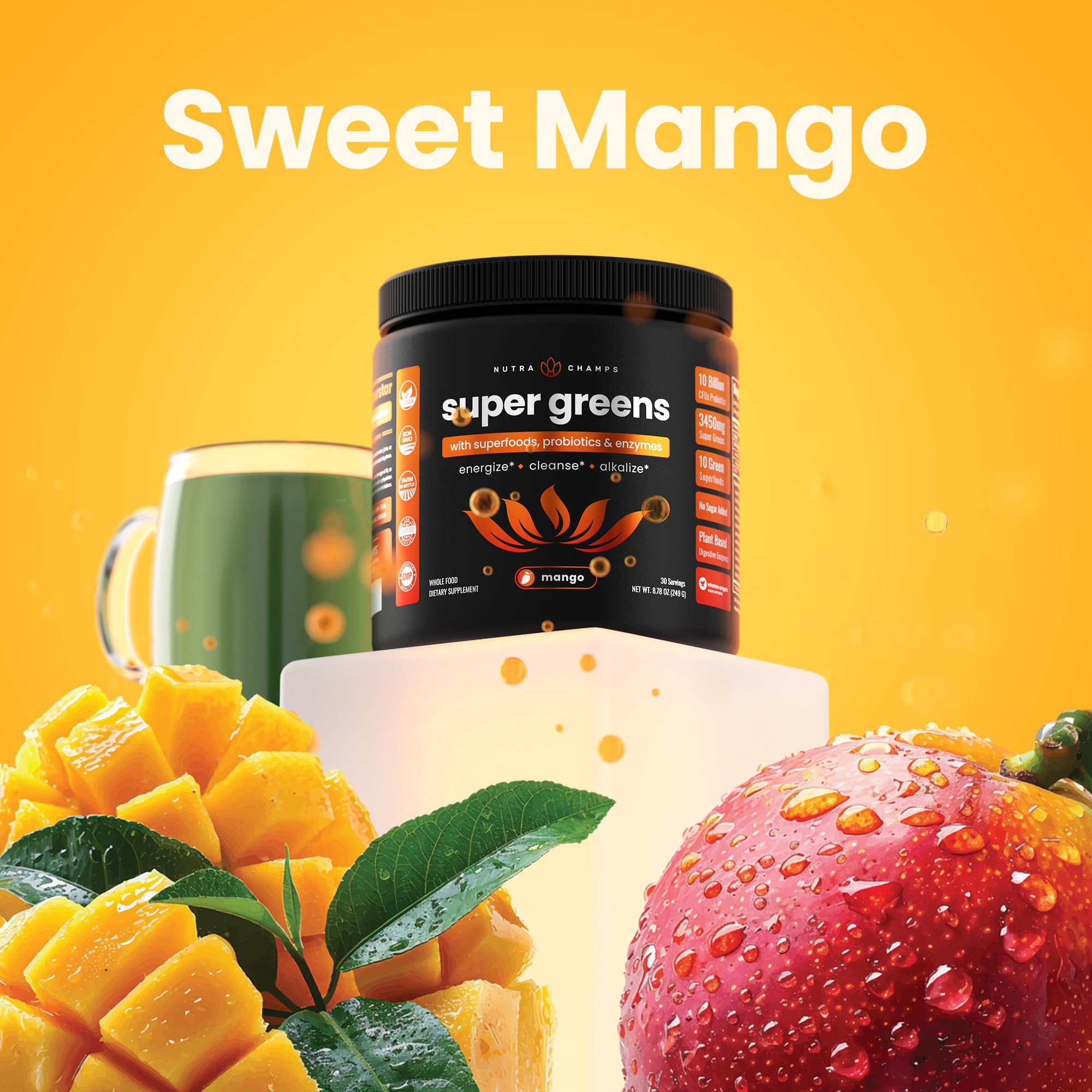 Foto 3 pulgar | Bebida Probiótica Nutrachamps Super Greens Powder 250 Ml Mango - Venta Internacional.
