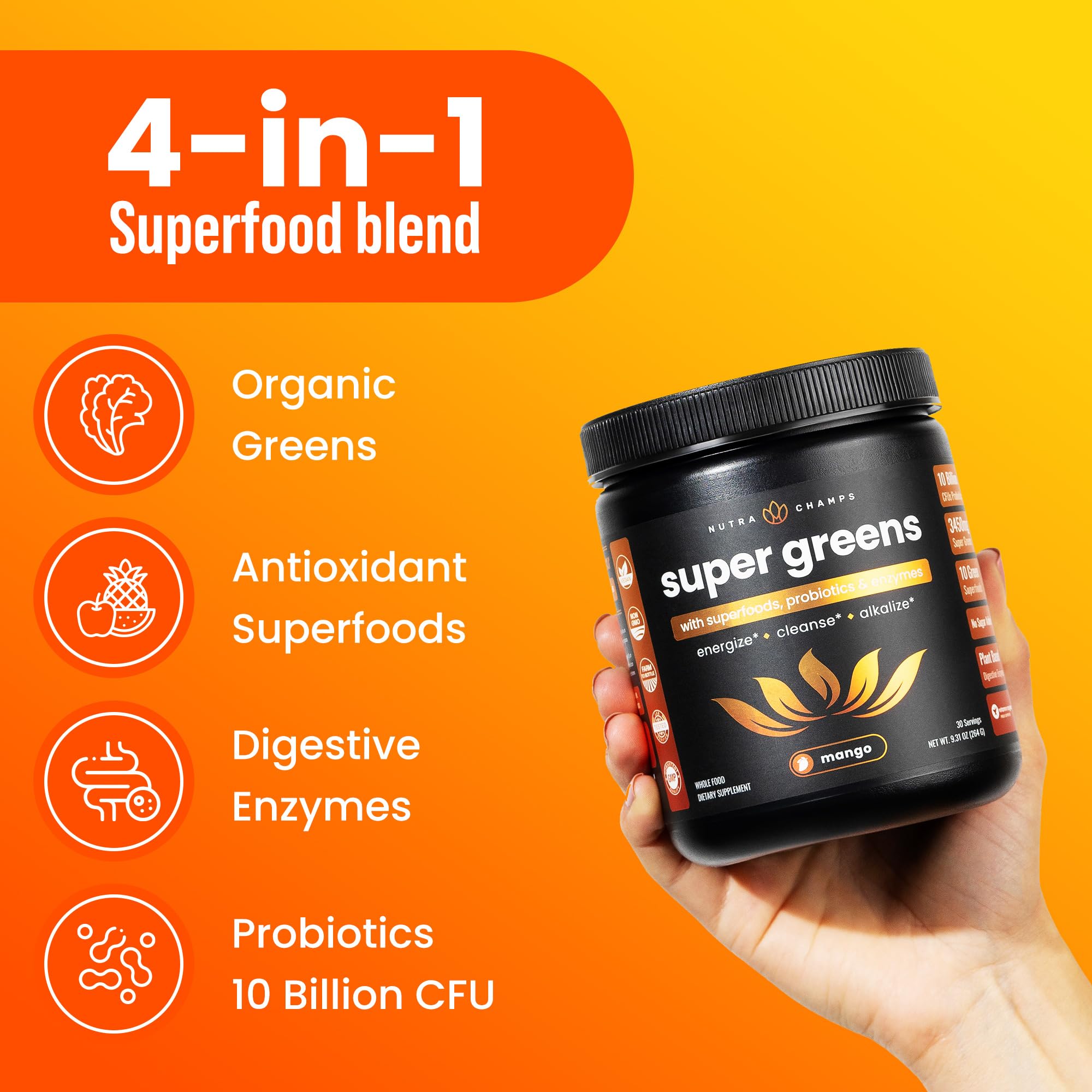 Foto 4 pulgar | Bebida Probiótica Nutrachamps Super Greens Powder 250 Ml Mango - Venta Internacional.