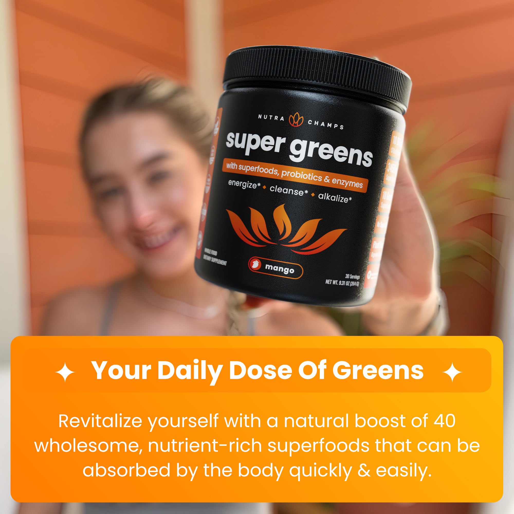 Foto 4 | Bebida Probiótica Nutrachamps Super Greens Powder 250 Ml Mango - Venta Internacional.