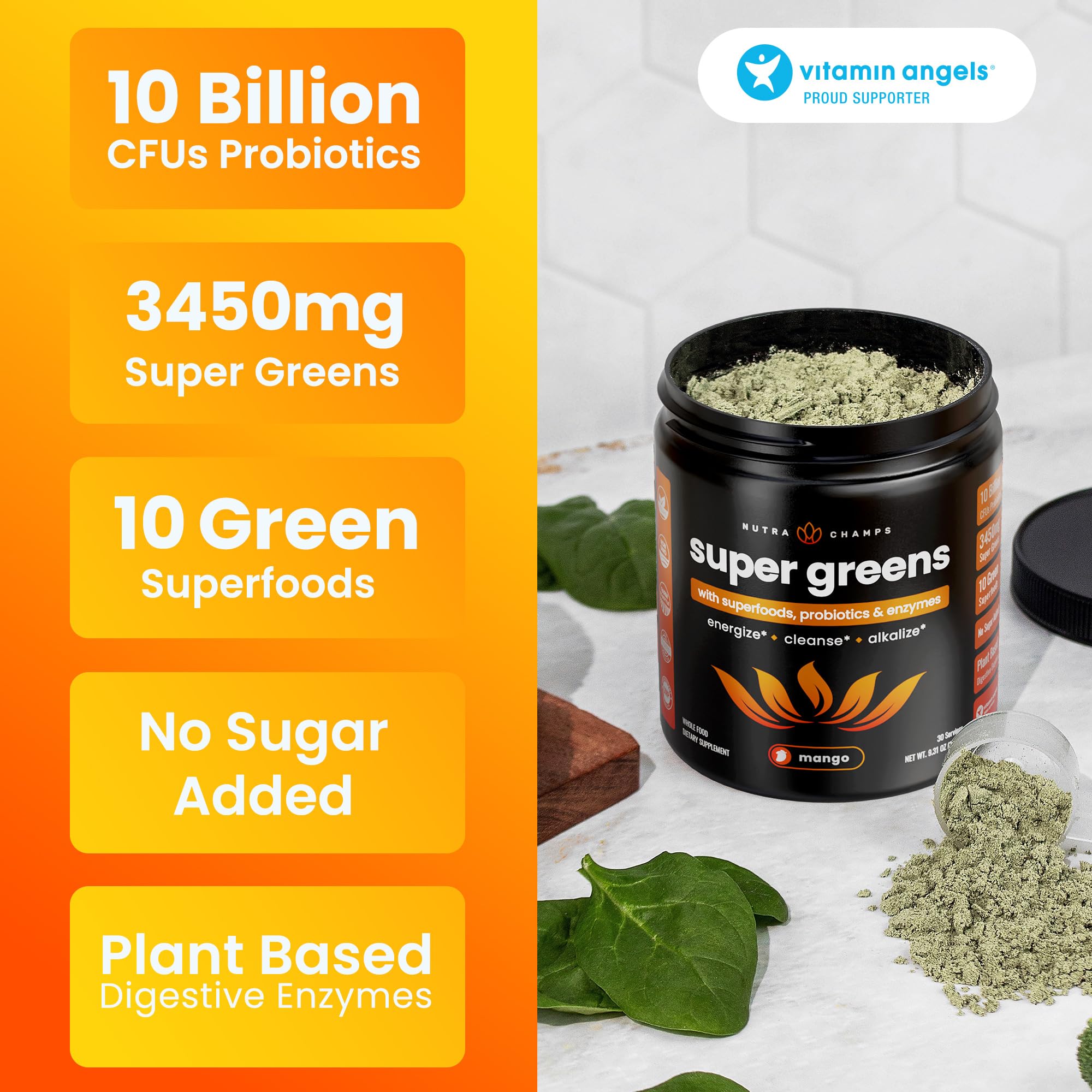 Foto 6 pulgar | Bebida Probiótica Nutrachamps Super Greens Powder 250 Ml Mango - Venta Internacional.