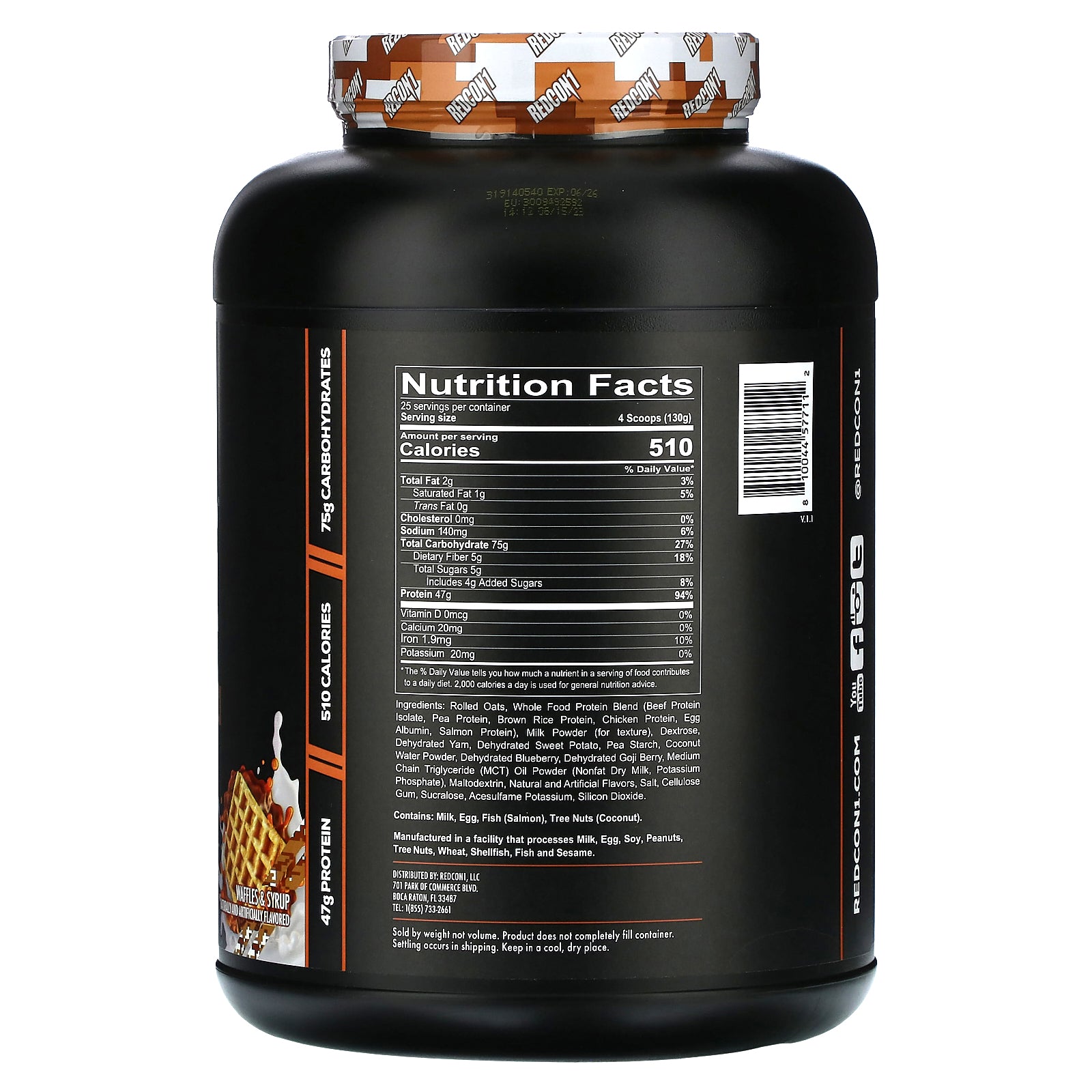 Foto 3 pulgar | Waffles Y Sirope Integrales Redcon1 Mre De Proteína En Polvo  3 25 Kg - Venta Internacional.