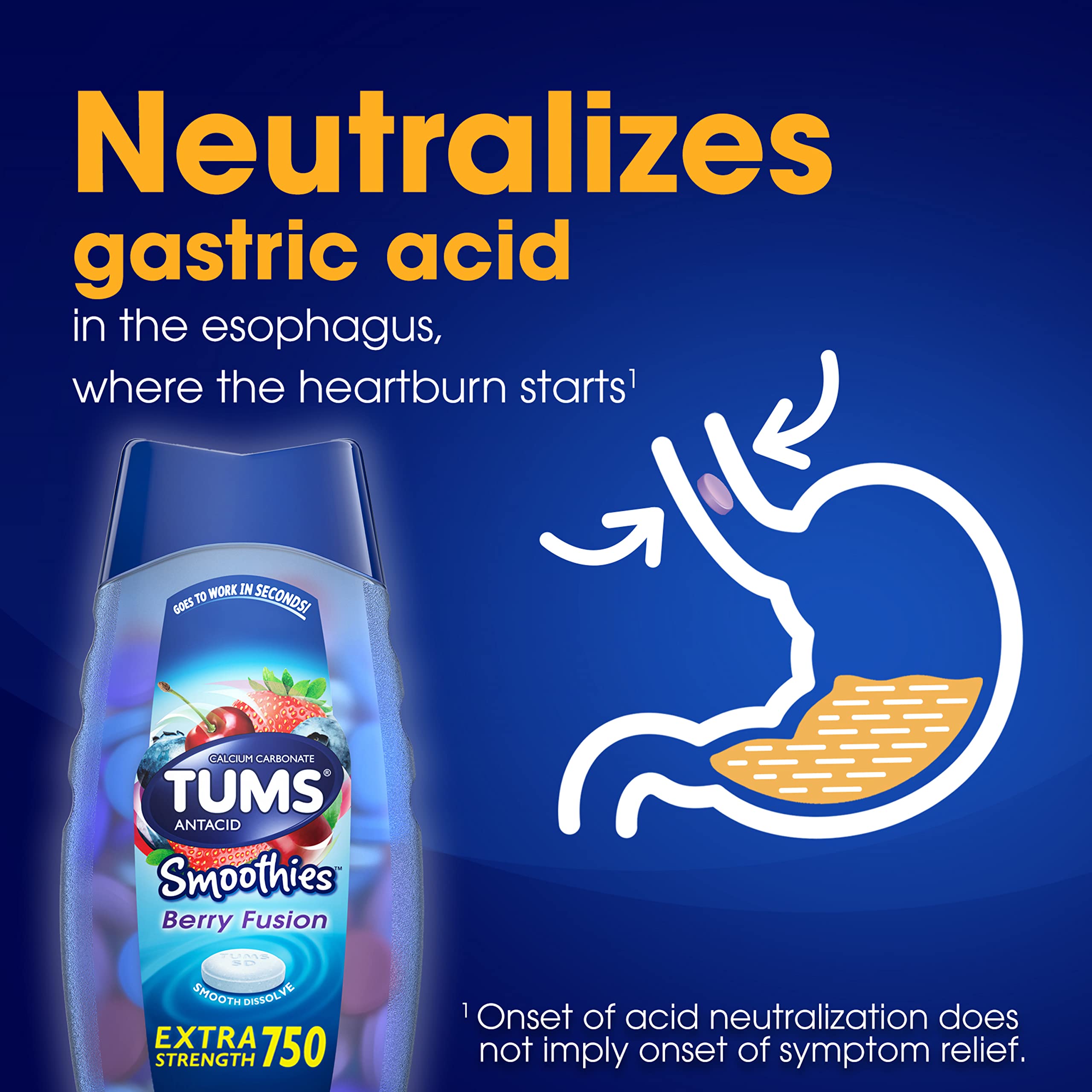 Foto 5 pulgar | Antiácido Tums Smoothies Berry Fusion Extra Strength 750 140 Comprimidos - Venta Internacional.