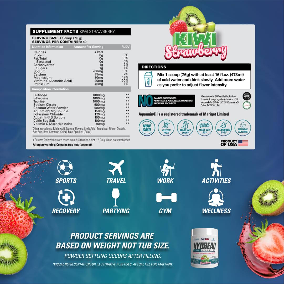 Foto 3 pulgar | Electrolito En Polvo Ehp Labs Hydreau Kiwi Strawberry 40 Serv - Venta Internacional.