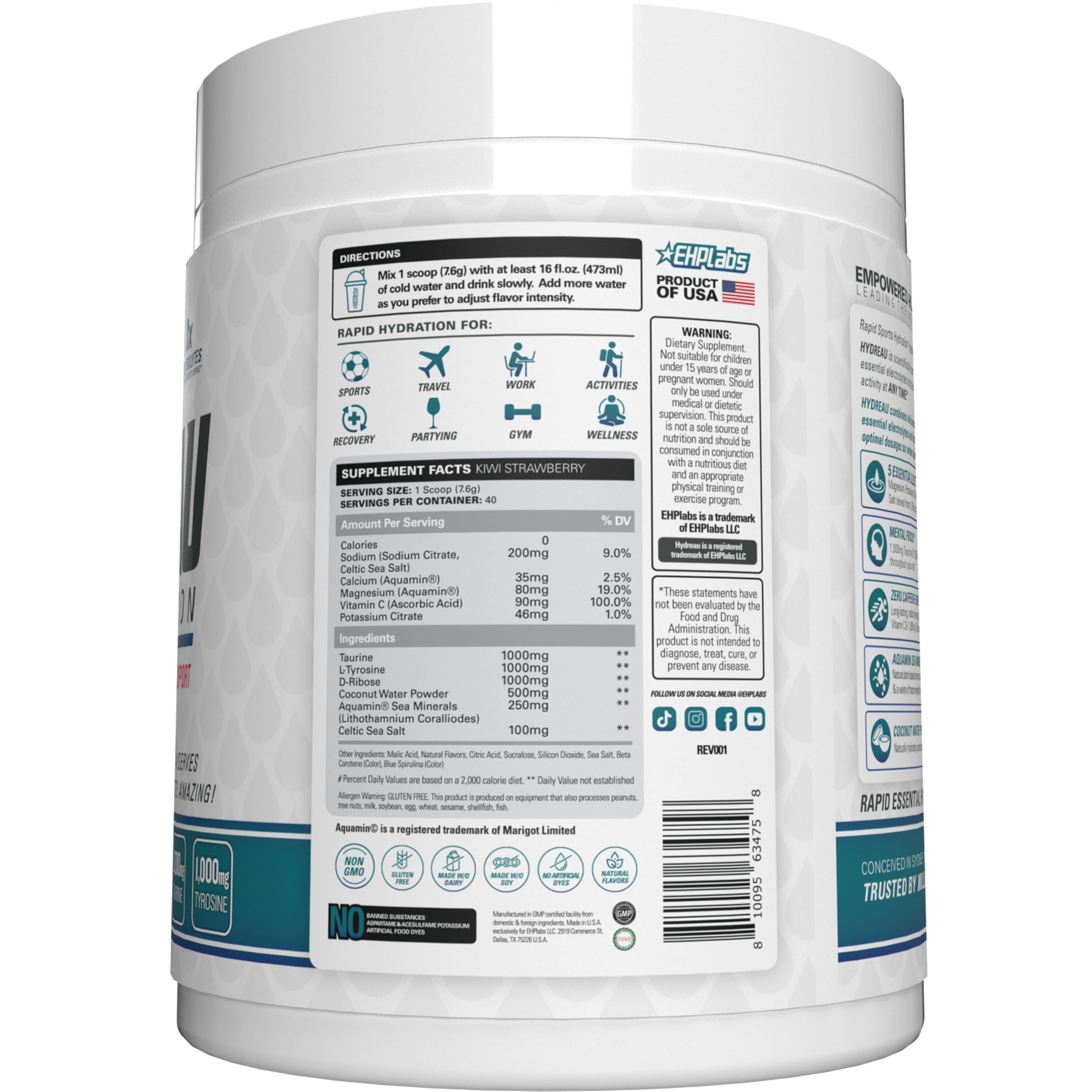 Foto 7 | Electrolito En Polvo Ehp Labs Hydreau Kiwi Strawberry 40 Serv - Venta Internacional.