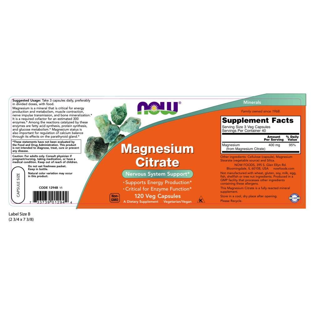 Foto 3 pulgar | Suplemento Now Foods De Citrato De Magnesio  120 Cápsulas Vegetarianas - Venta Internacional.