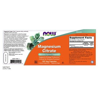 Foto 2 | Suplemento Now Foods De Citrato De Magnesio 120 Cápsulas Vegetarianas - Venta Internacional.