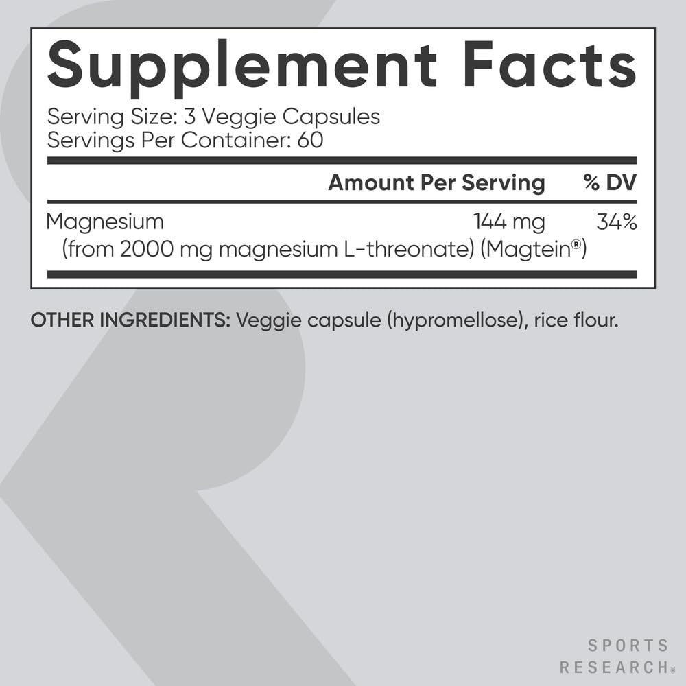 Foto 8 pulgar | Suplemento de Magnesio Sports Research Magtein 2000 mg 180 Cápsulas - Venta Internacional