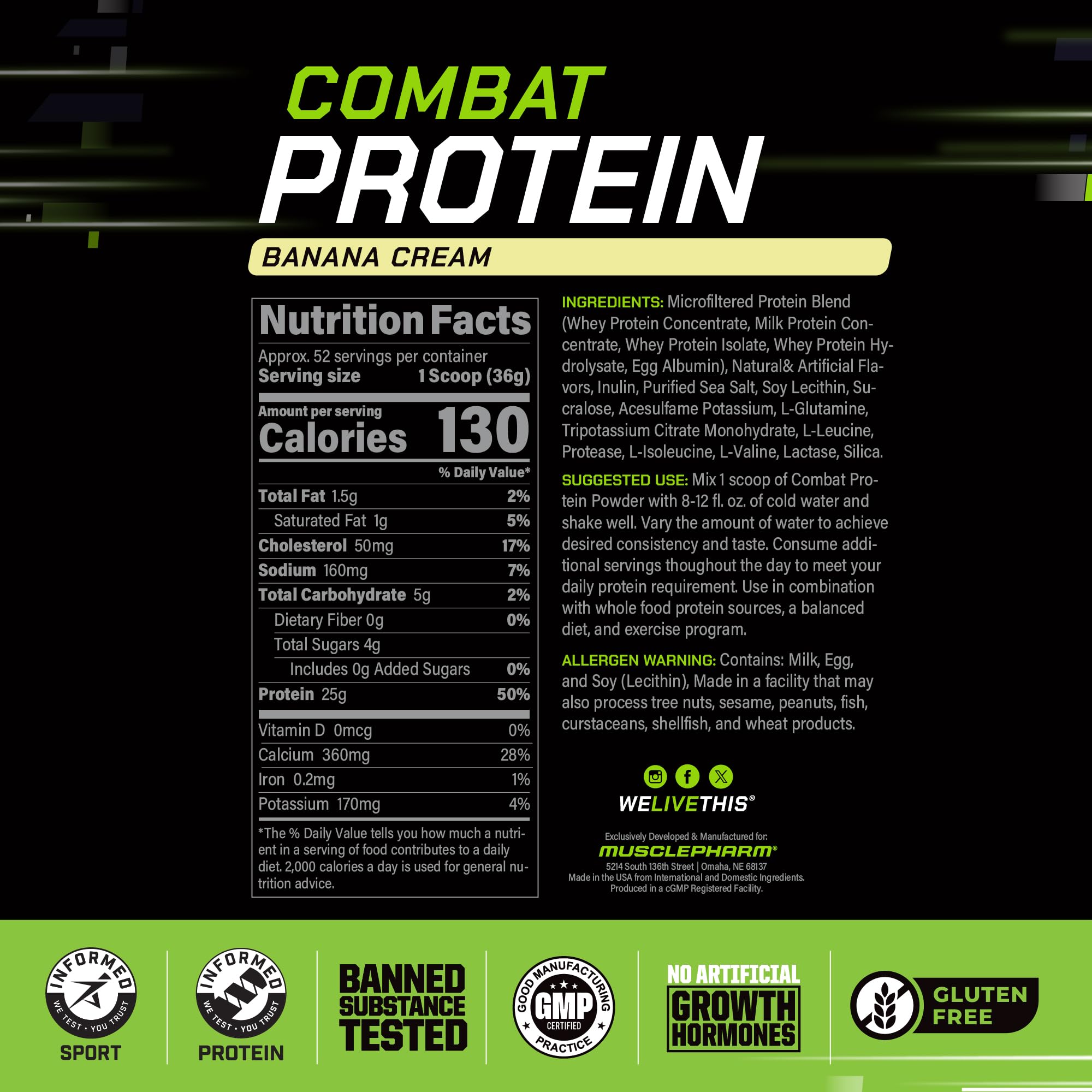 Foto 4 pulgar | Proteína Muscle Pharm Banana Cream 1.84 kg-Venta Internacional