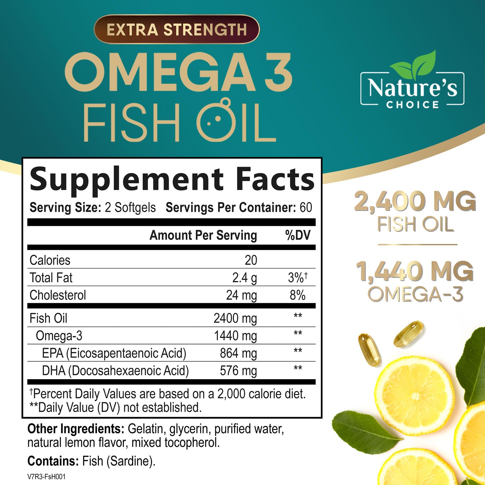 Foto 3 pulgar | Suplemento De Aceite De Pescado Omega 3 Nature's Choice 2400 Mg 120 Cápsulas Blandas - Venta Internacional.
