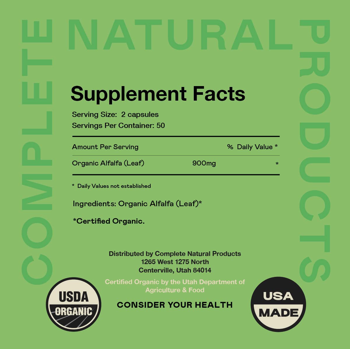Foto 5 pulgar | Suplemento Complete Natural Products Hoja De Alfalfa Pura 630 Mg - Venta Internacional.