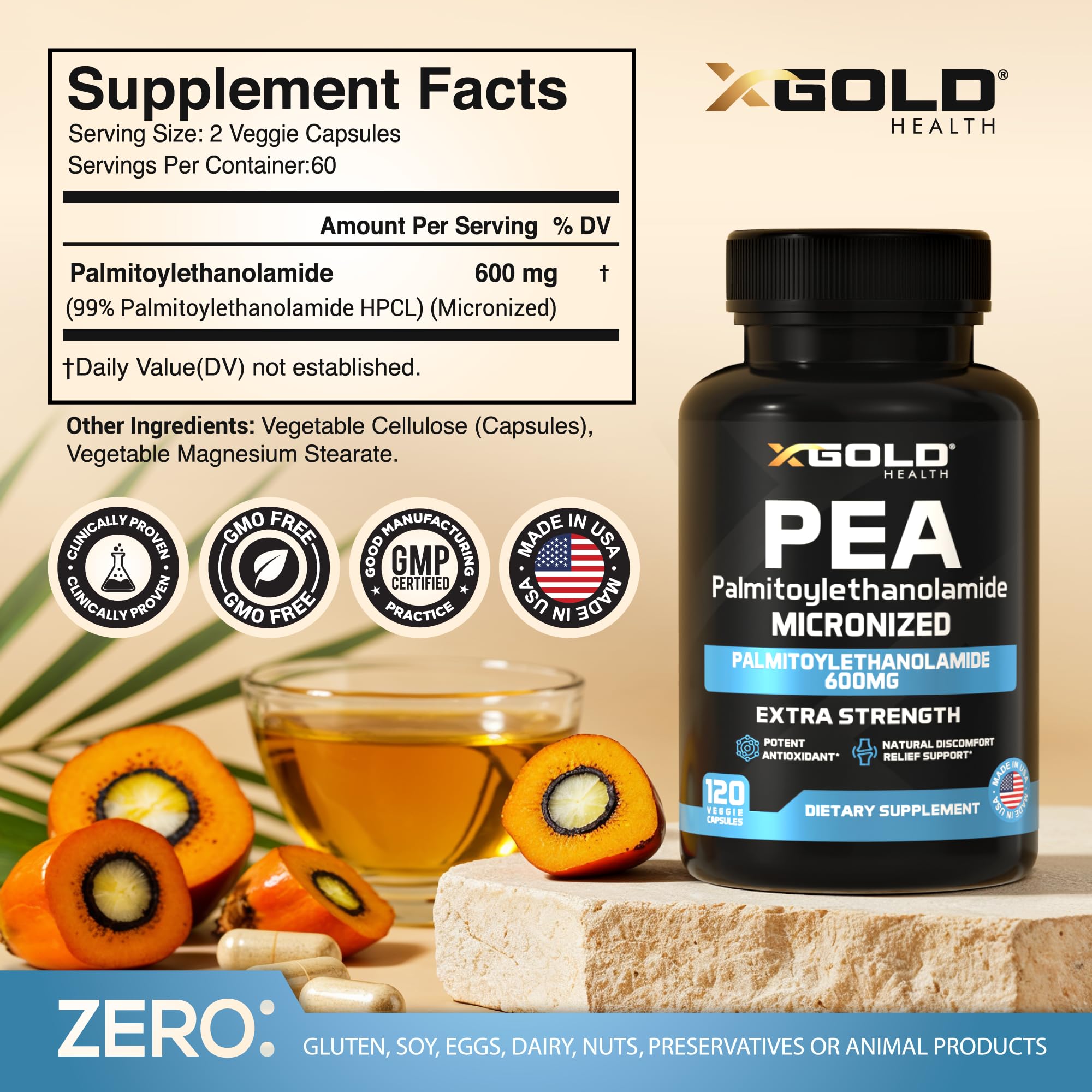 Foto 2 | Suplemento X Gold Health Palmitoiletanolamida Pea 600 Mg - Venta Internacional.