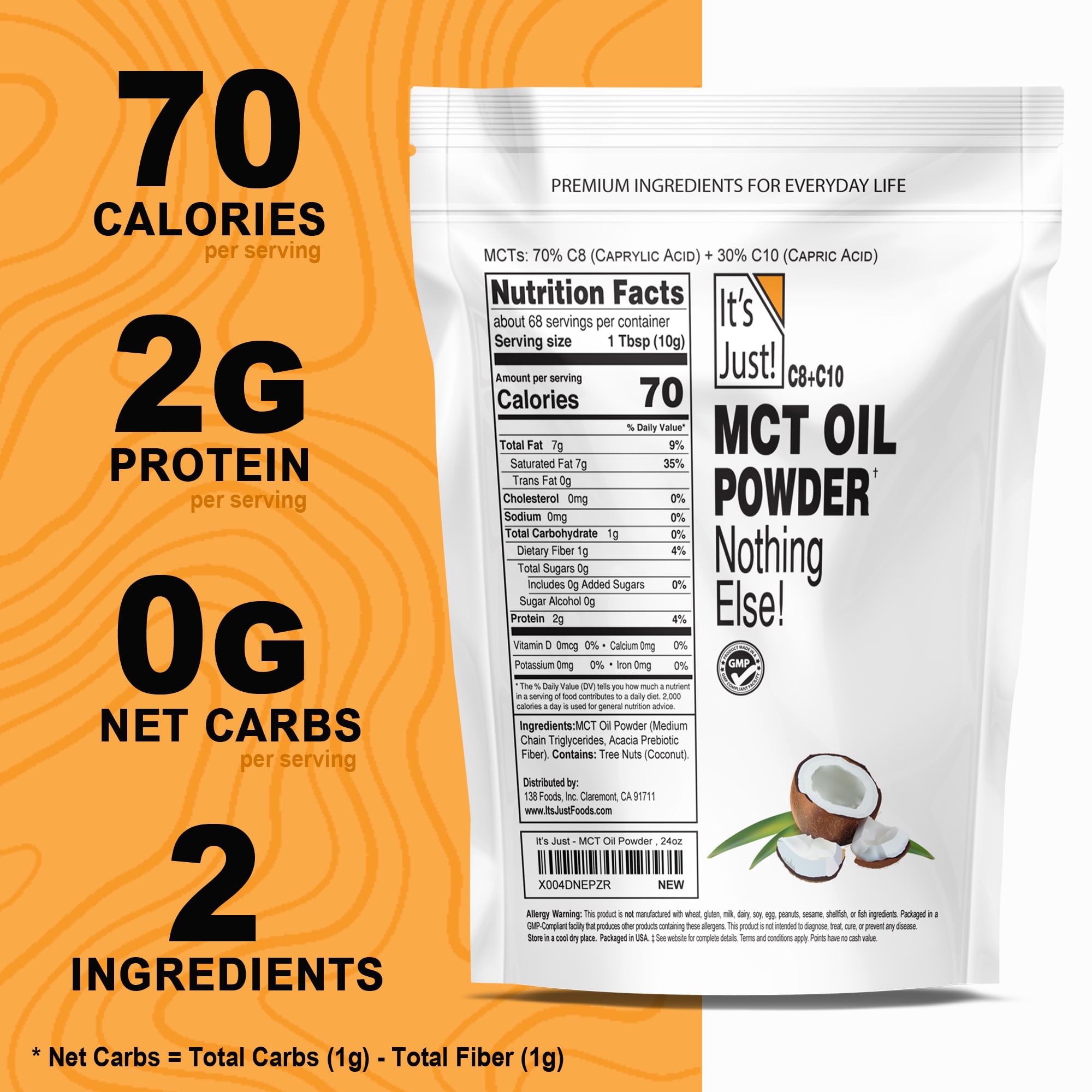 Foto 3 | Aceite Mct En Polvo ¡es Justo! Con Fibra Prebiótica 680 G 70% C8 + 30% C10 - Venta Internacional.