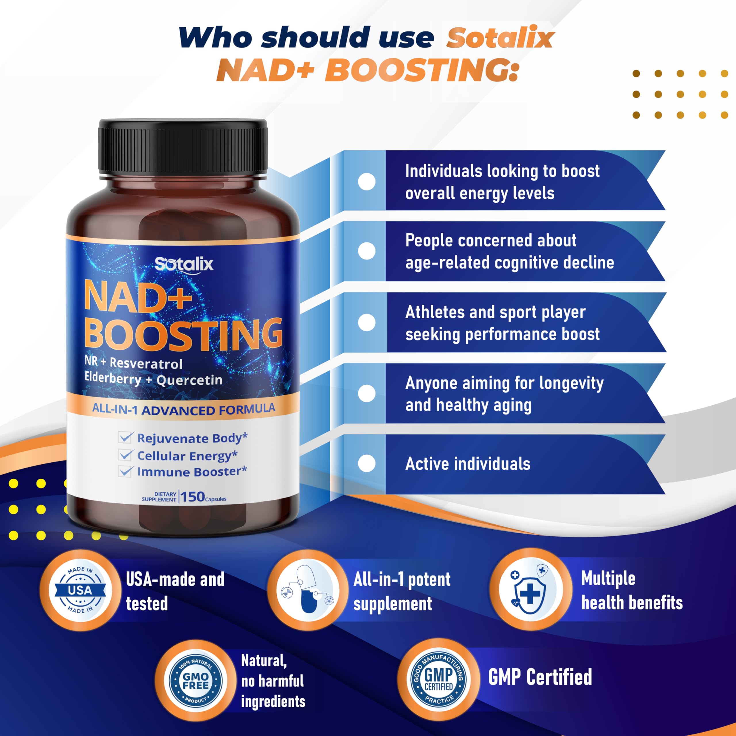 Foto 6 pulgar | Suplemento Sotalix Nad+ Boosting All-in-1 Con Nr Y Resveratrol - Venta Internacional.