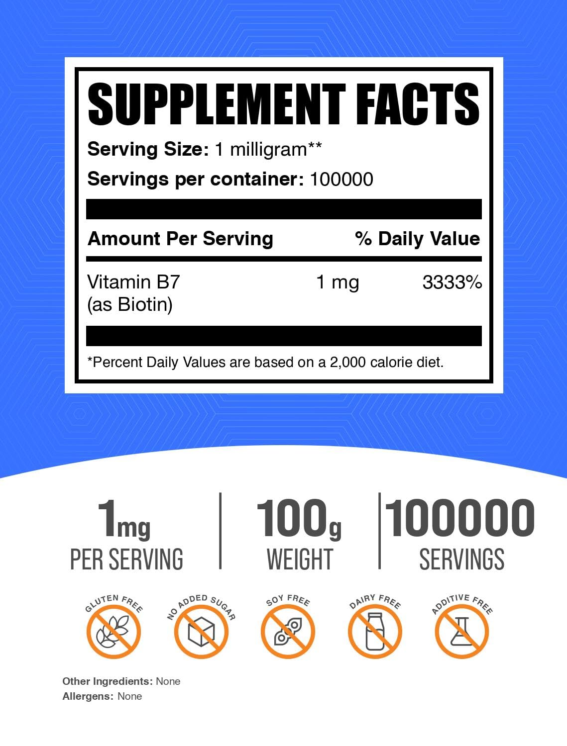 Foto 2 | Suplemento De Biotina Bulksupplements.com Polvo De Biotina Pura 100 G - Venta Internacional.