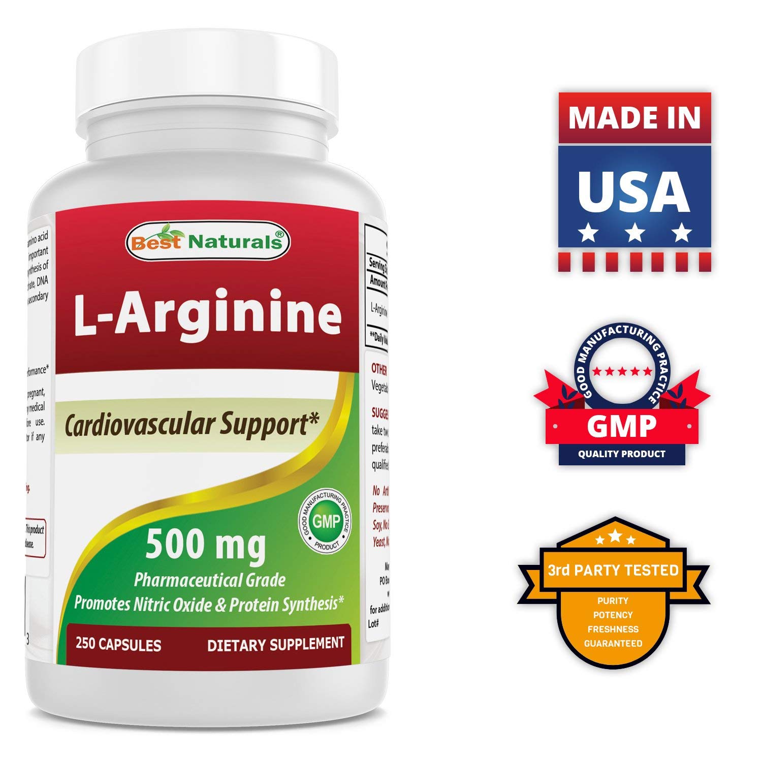 Foto 6 pulgar | Suplemento Best Naturals L-arginina 500 Mg 250 Cápsulas - Venta Internacional.