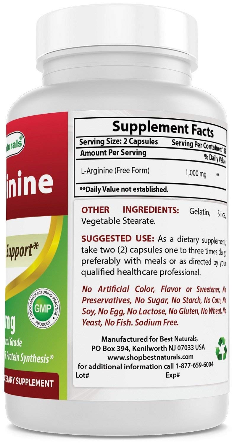 Foto 7 pulgar | Suplemento Best Naturals L-arginina 500 Mg 250 Cápsulas - Venta Internacional.