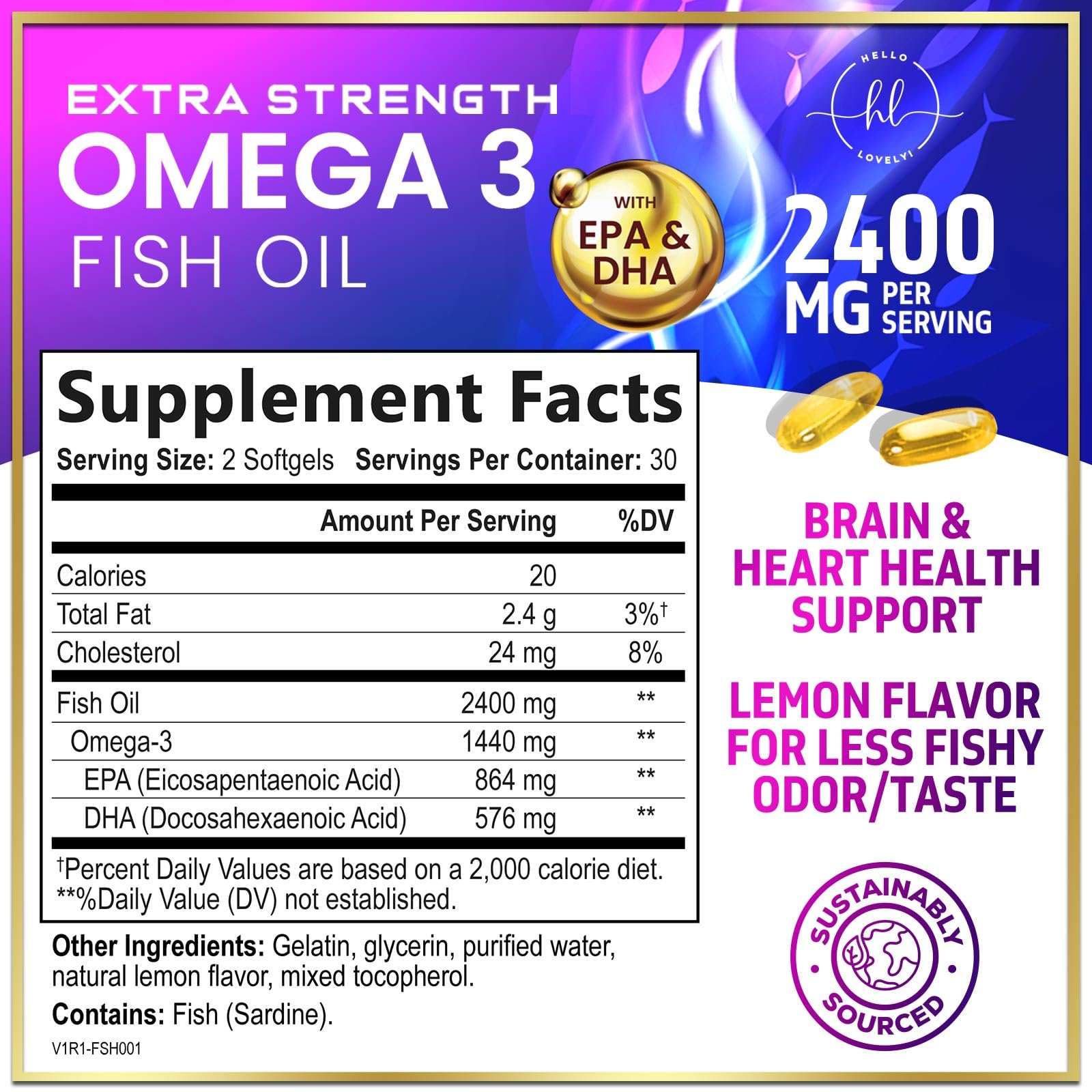 Foto 3 pulgar | Suplemento De Aceite De Pescado Con Omega 3 ¡hola  Cariño! 2400 Mg 60 Cápsulas Blandas - Venta Internacional.