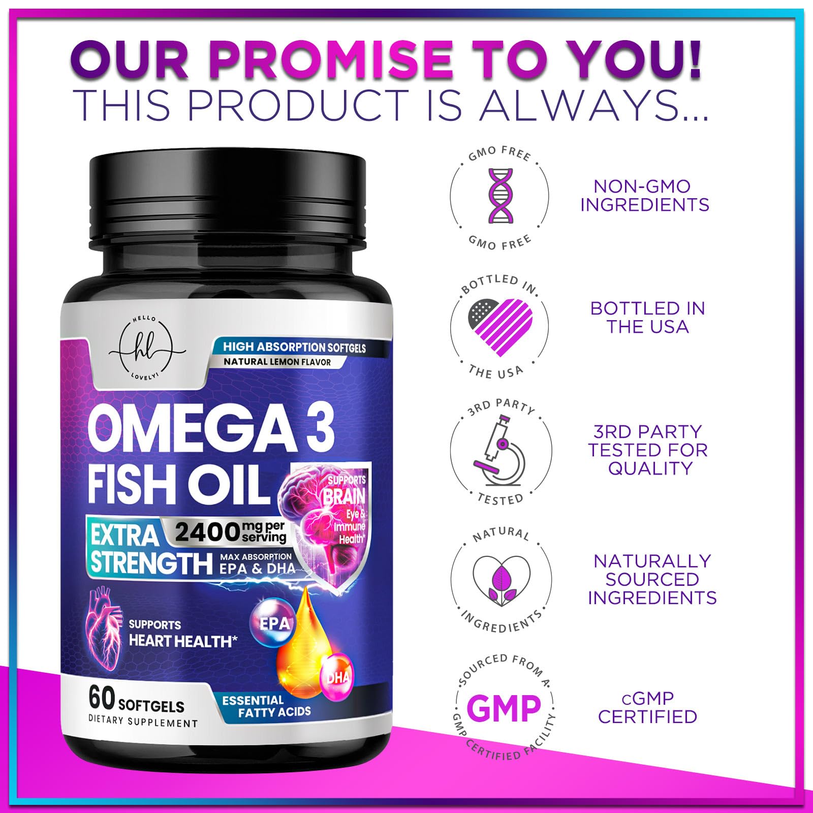 Foto 5 pulgar | Suplemento De Aceite De Pescado Con Omega 3 ¡hola  Cariño! 2400 Mg 60 Cápsulas Blandas - Venta Internacional.