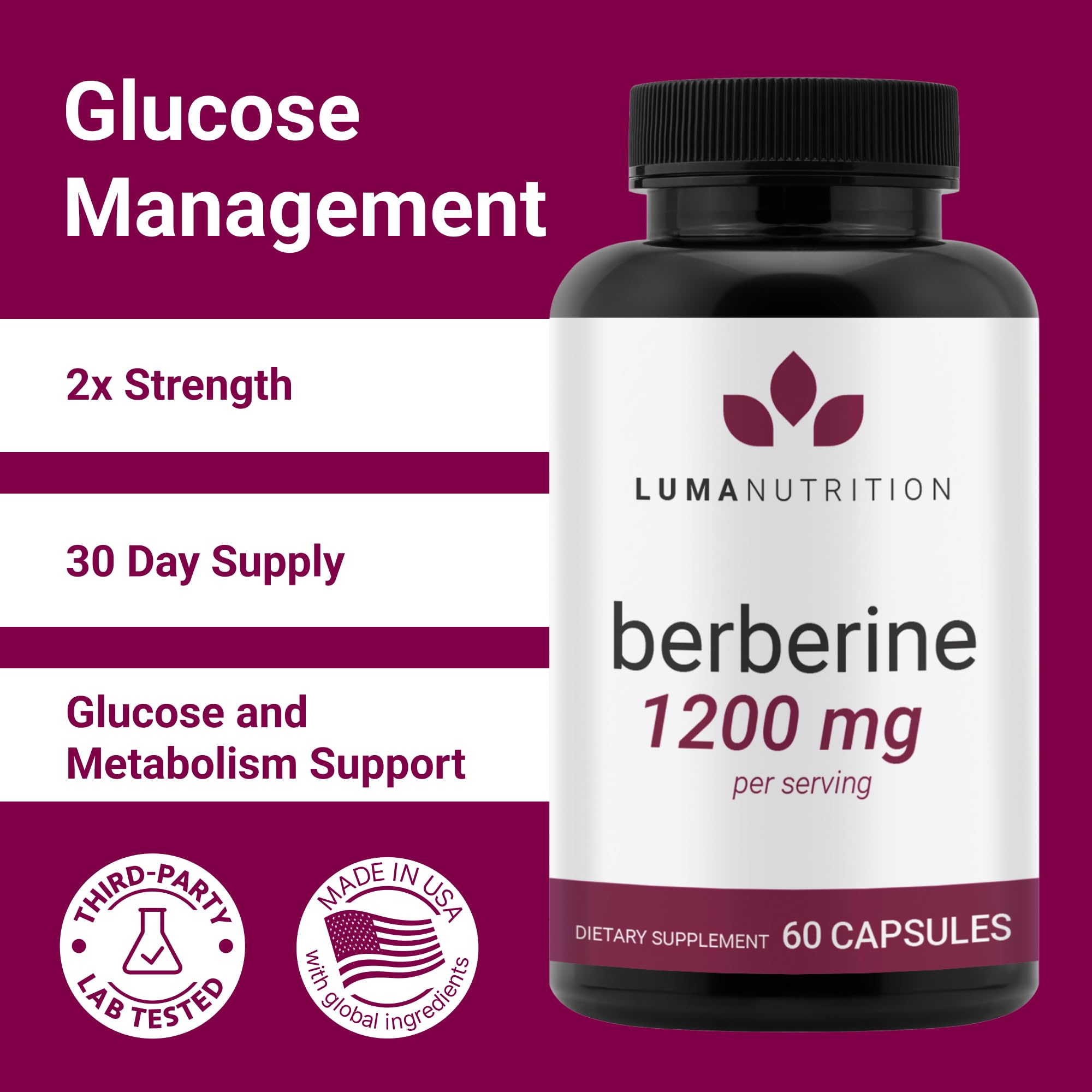 Foto 3 pulgar | Suplemento Luma Nutrition Berberine Hcl 1200 Mg 60 Cápsulas - Venta Internacional.