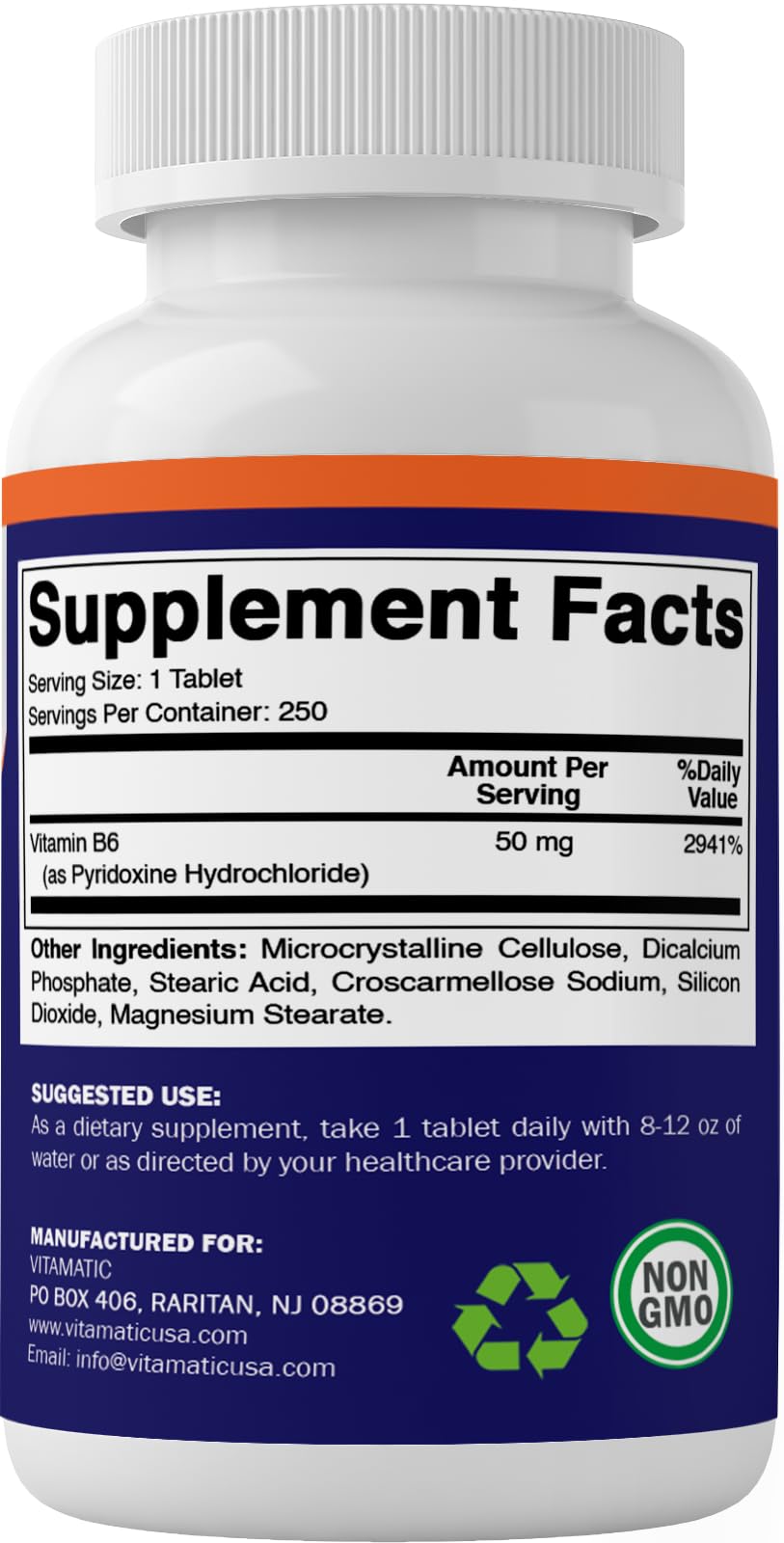 Foto 3 pulgar | Suplemento Vitamático De Vitamina B6 50 Mg 250 Comprimidos Vegetariano - Venta Internacional.